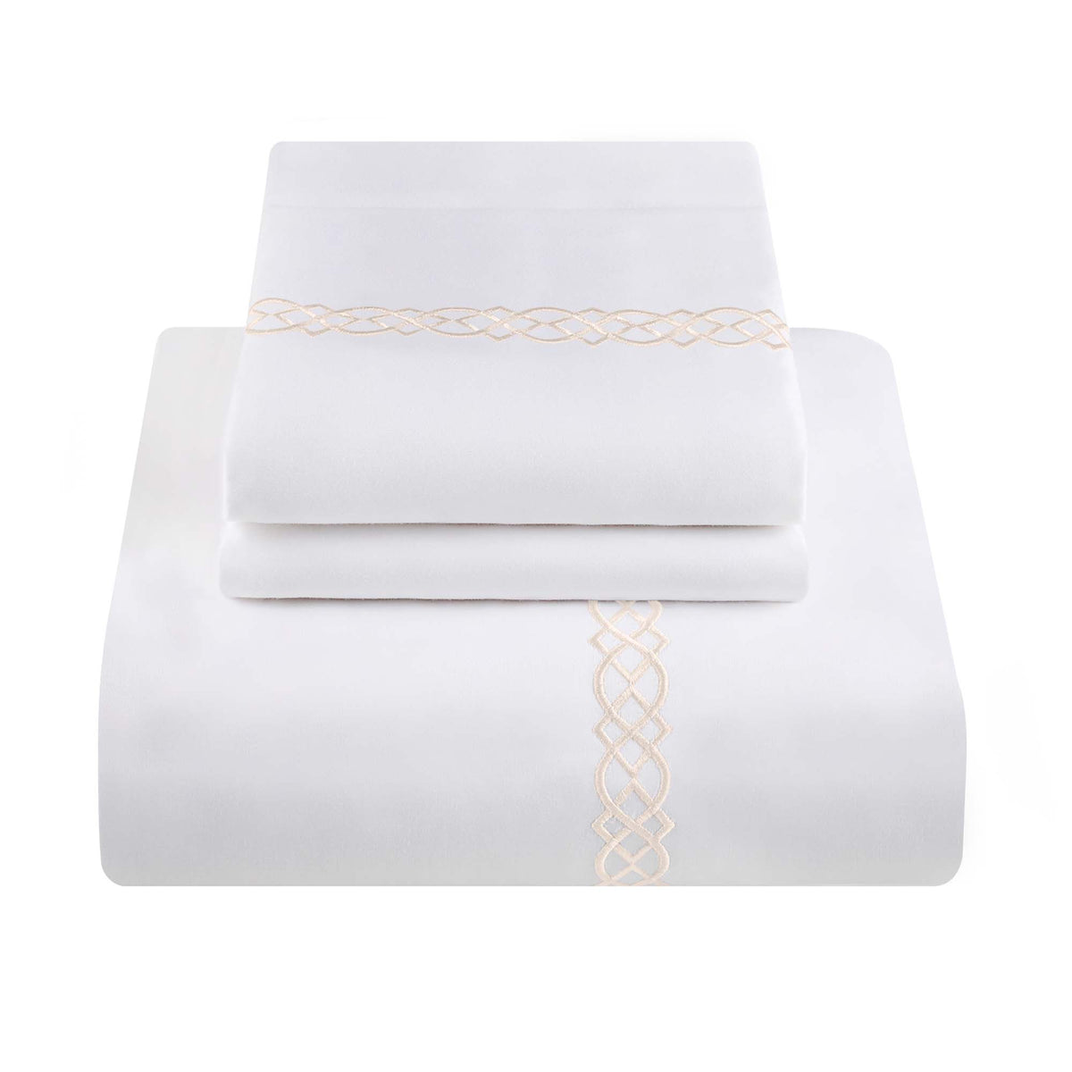 1000 Thread Count Egyptian Cotton Embroidered Duvet Cover Set - White/Ivory