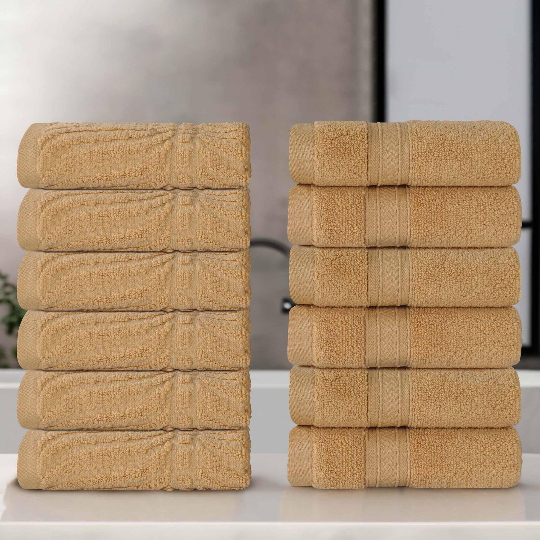 Chevron Zero Twist Cotton Solid and Jacquard Face Towel Set of 12