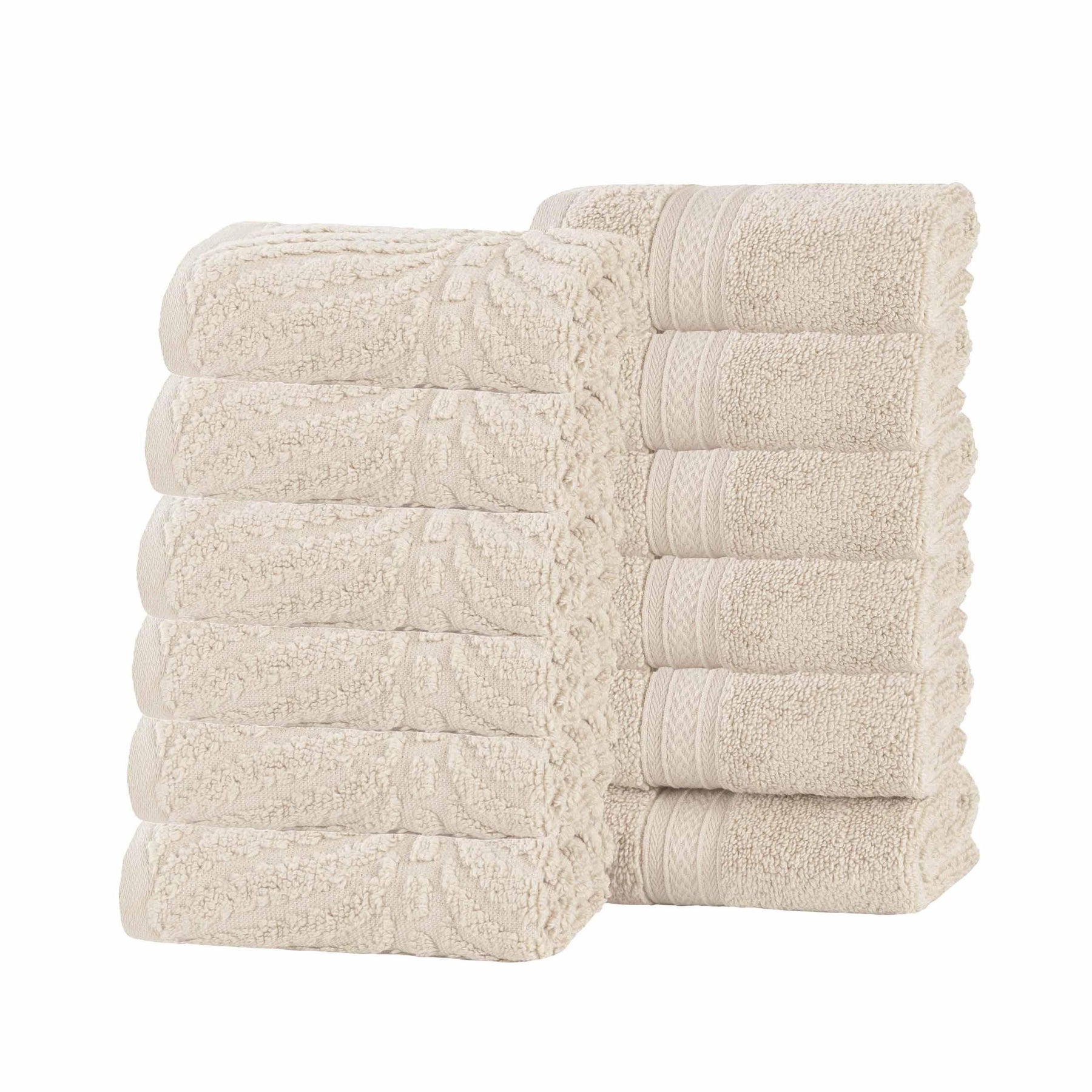 Chevron Zero Twist Cotton Solid and Jacquard Face Towel Set of 12