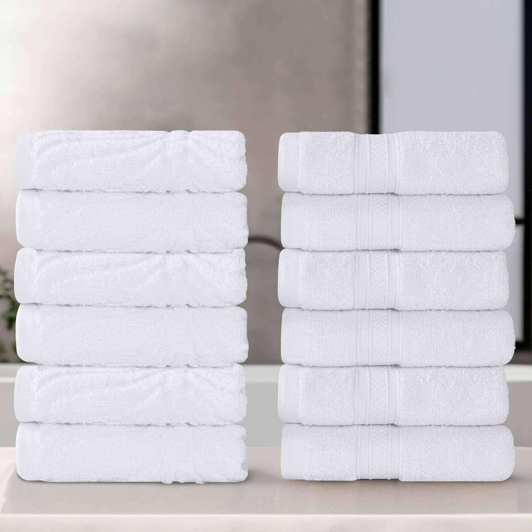 Chevron Zero Twist Cotton Solid and Jacquard Face Towel Set of 12