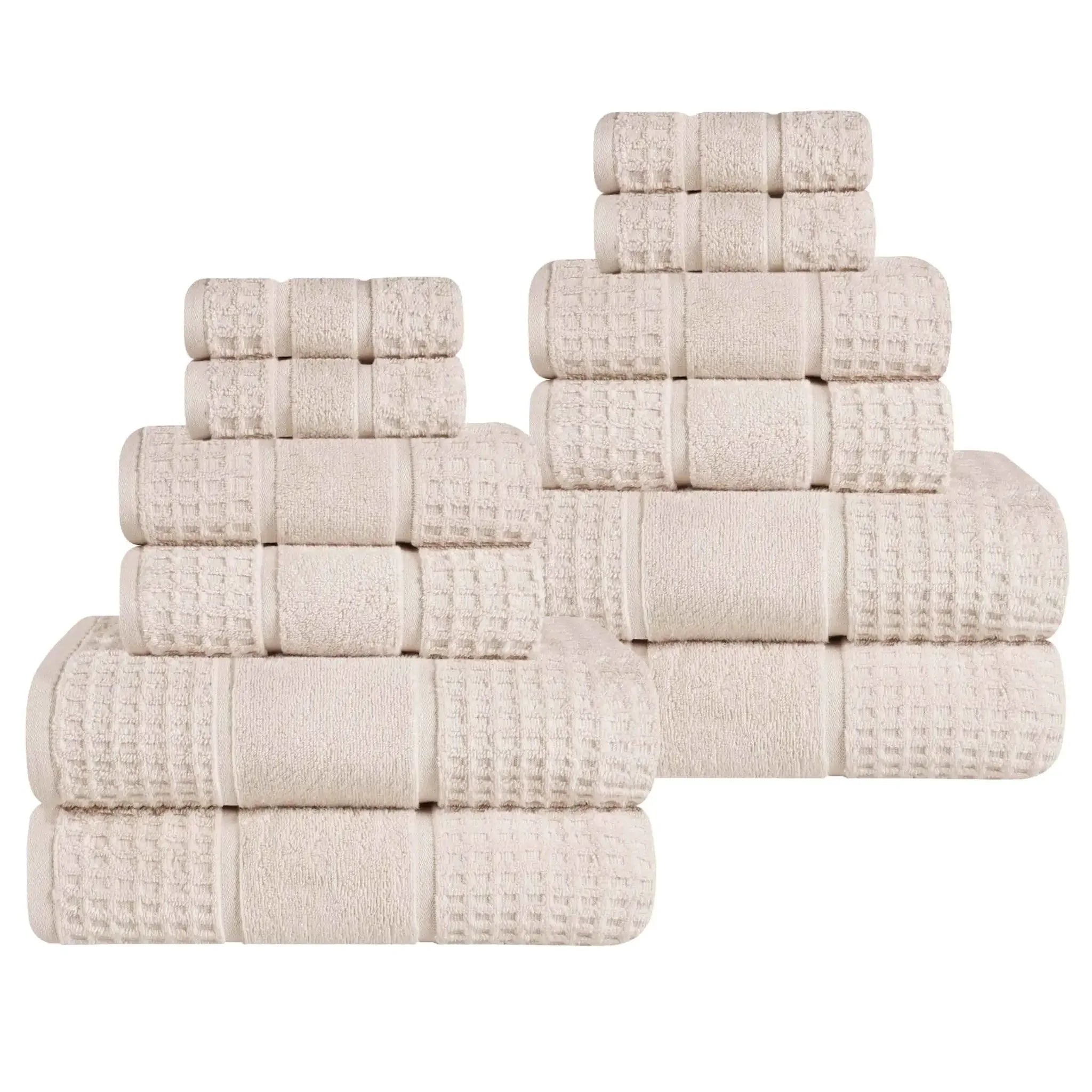 Zero Twist Cotton Waffle Towel Set 12-Piece - Napa - Towel Set by Superior Brand