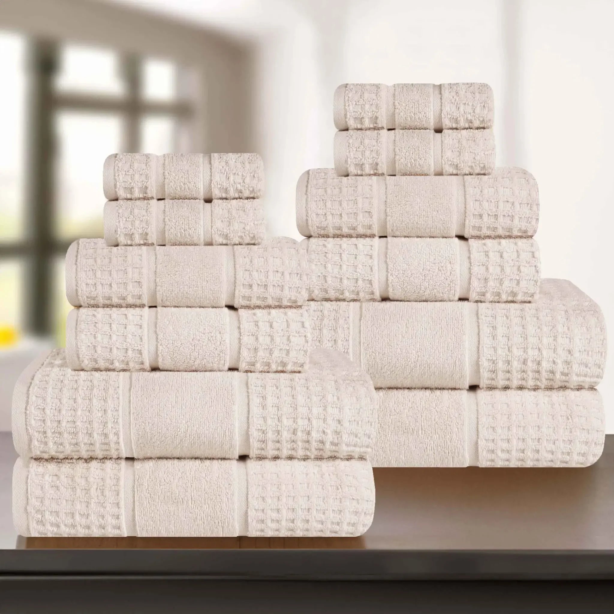Zero Twist Cotton Waffle Towel Set 12-Piece - Napa - Towel Set by Superior Brand