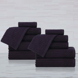 Soho Ribbed Cotton Absorbent Medium Weight 12 Piece Towel Set - Towel Set by Superior Brand