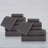 Soho Ribbed Cotton Absorbent Medium Weight 12 Piece Towel Set - Towel Set by Superior Brand