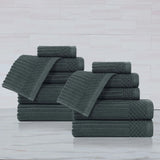 Soho Ribbed Cotton Absorbent Medium Weight 12 Piece Towel Set - Towel Set by Superior Brand