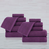 Soho Ribbed Cotton Absorbent Medium Weight 12 Piece Towel Set - Towel Set by Superior Brand