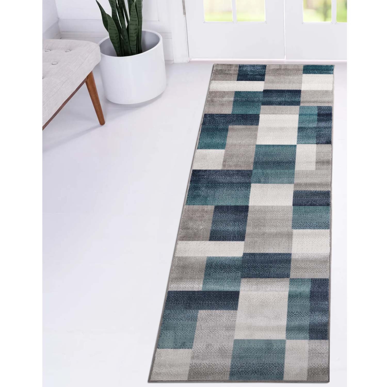 Clifton Geometric Color Block Plush Modern Indoor Area Rug or Runner Rug