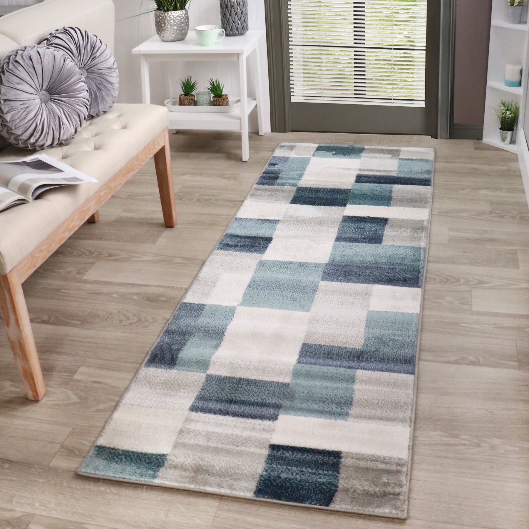 Clifton Geometric Color Block Plush Modern Indoor Area Rug or Runner Rug