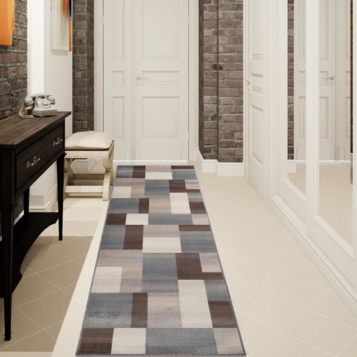 Clifton Geometric Color Block Plush Modern Indoor Area Rug or Runner Rug