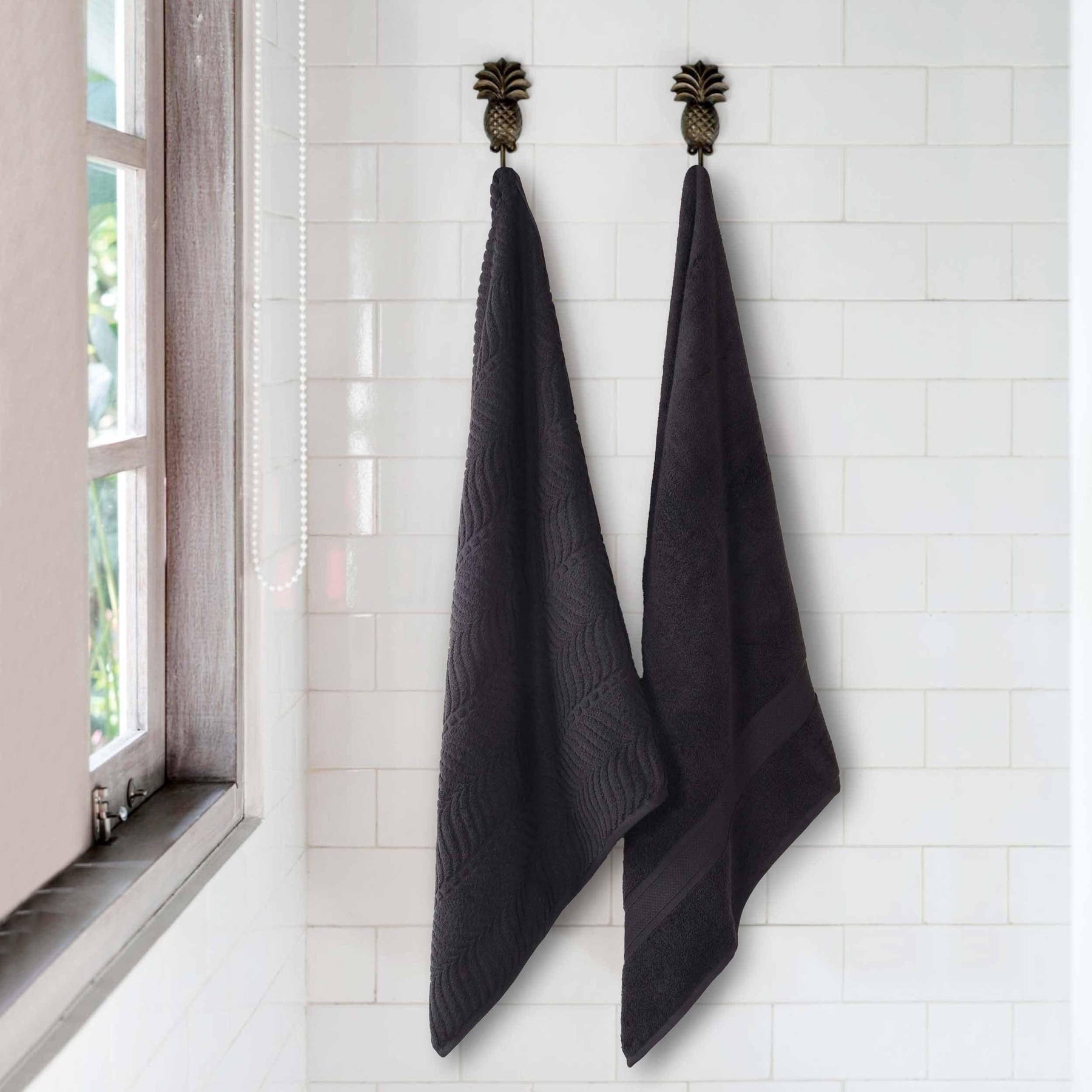 Chevron Zero Twist Cotton Solid and Jacquard Bath Sheet Set of 2