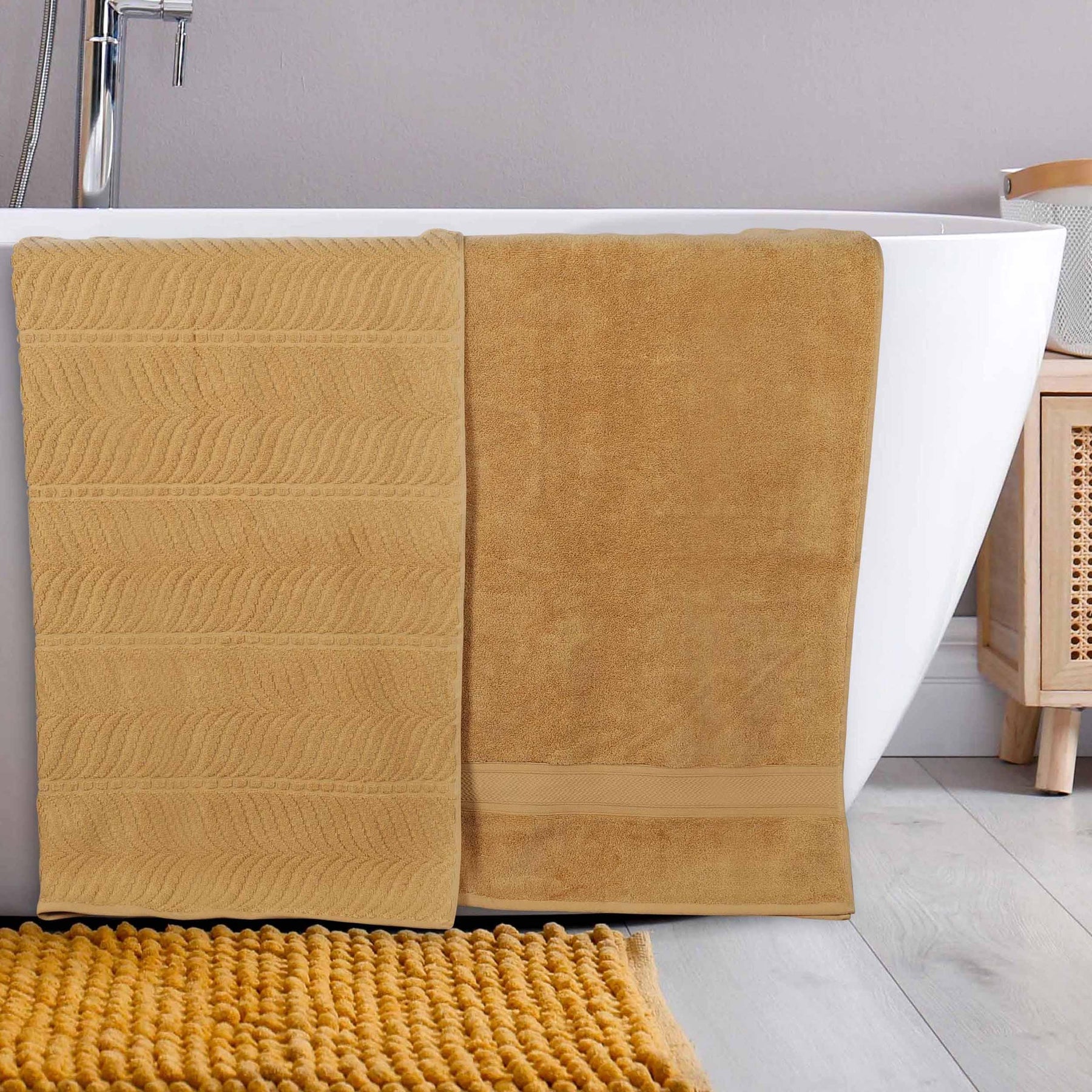 Chevron Zero Twist Cotton Solid and Jacquard Bath Sheet Set of 2