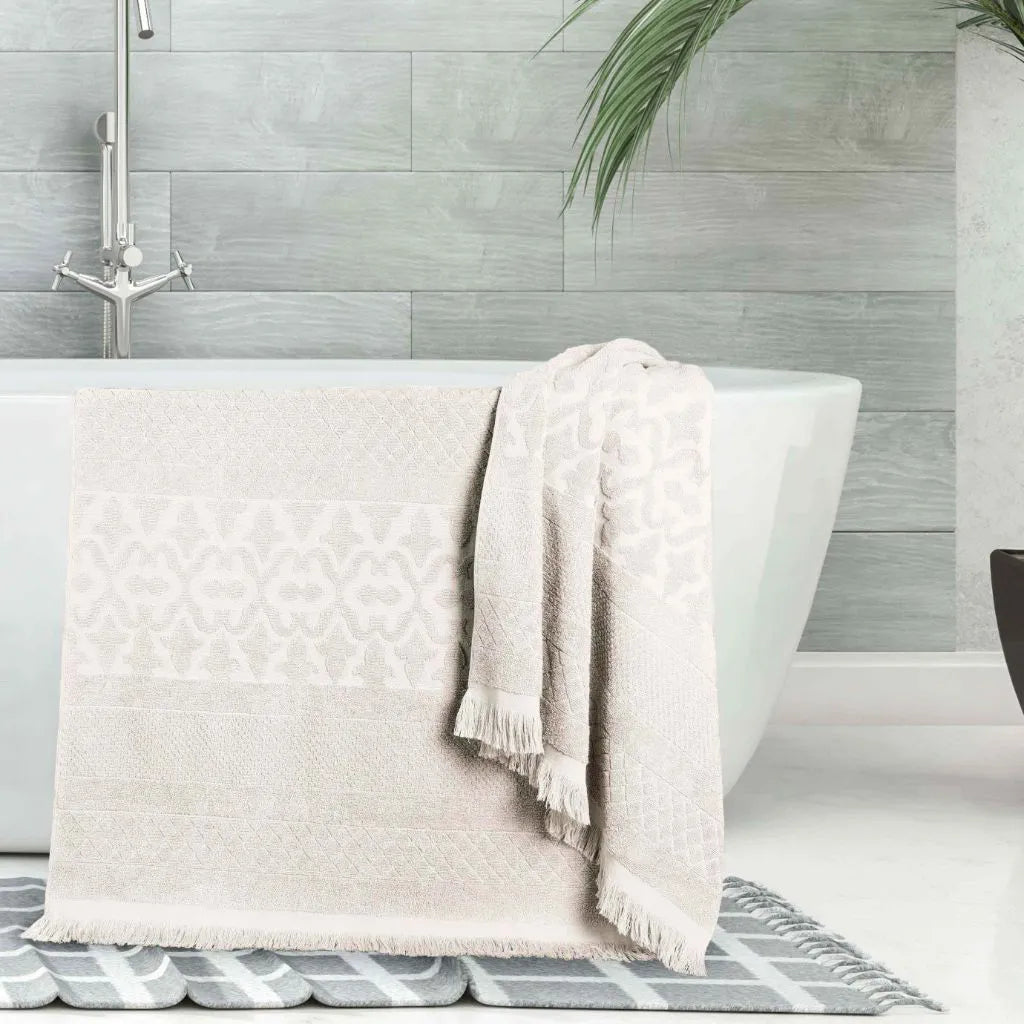 Rolla Cotton Geometric Jacquard Plush Absorbent Bath Sheet Set of 2 - Bath Sheet by Superior Brand