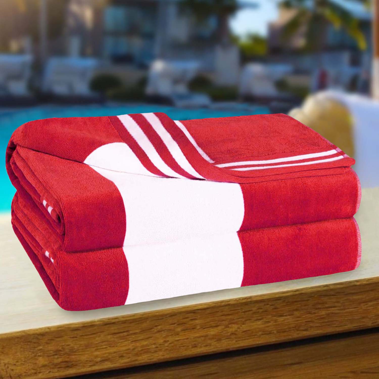 Superior Cabana Stripe Oversized Cotton Beach Towel Set Of 2,4,6 - Red