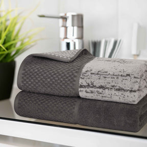 Lodie Cotton Jacquard Solid and Two-Toned Bath Sheet - Charcoal-Ivory