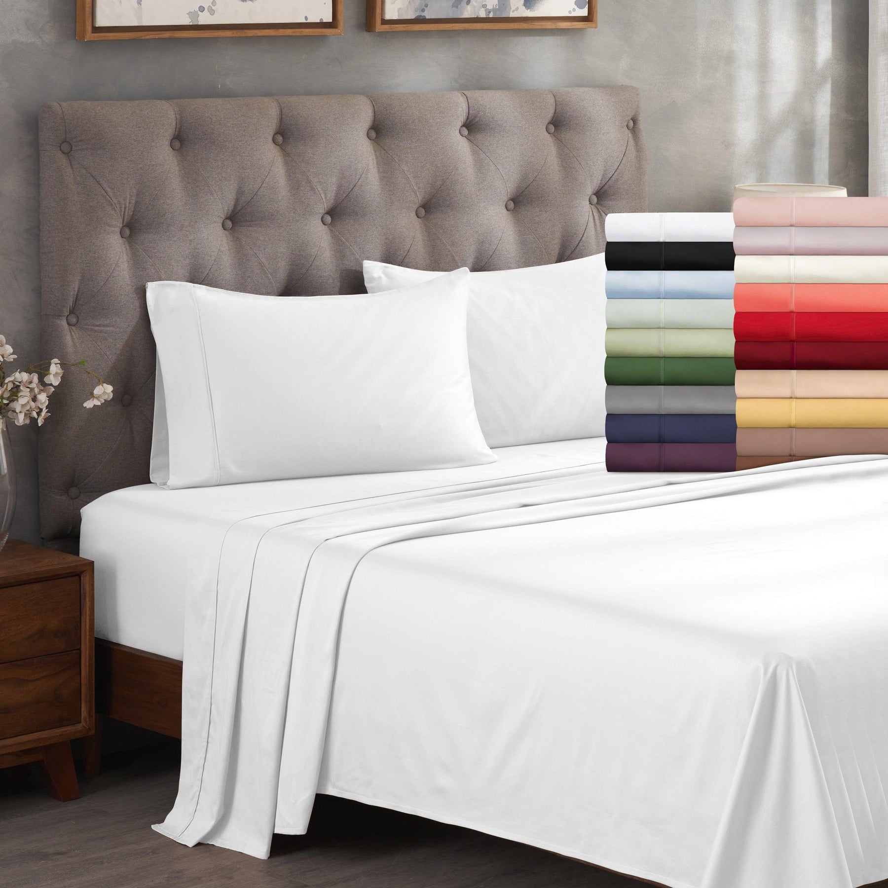 Superior Egyptian Cotton 300 Thread Count Solid Deep Pocket Bed Sheet Set - White