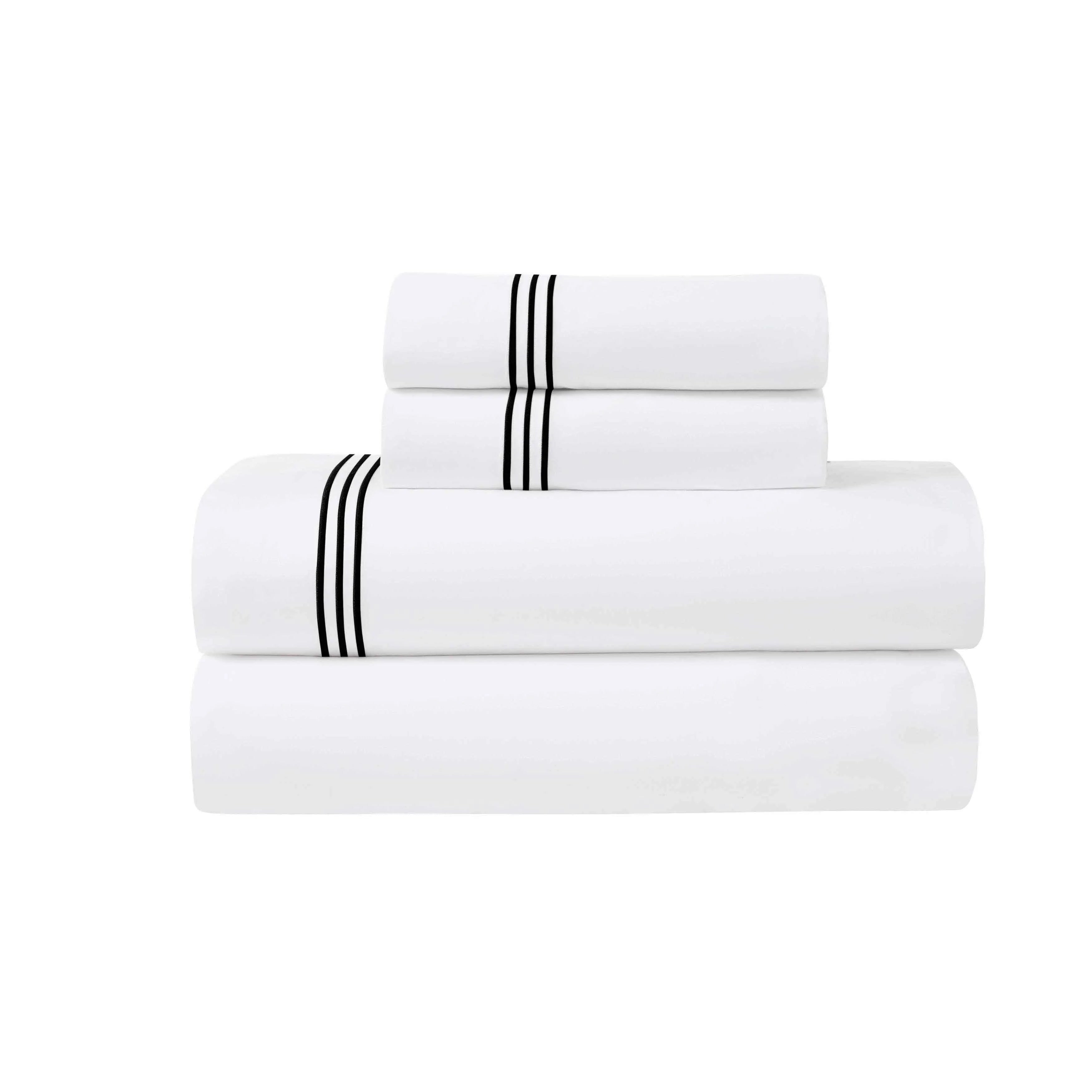 100% Cotton Bed Sheet Set Three-Line Embroidered Deep Pocket Brandon - Sheet Set by Superior Brand