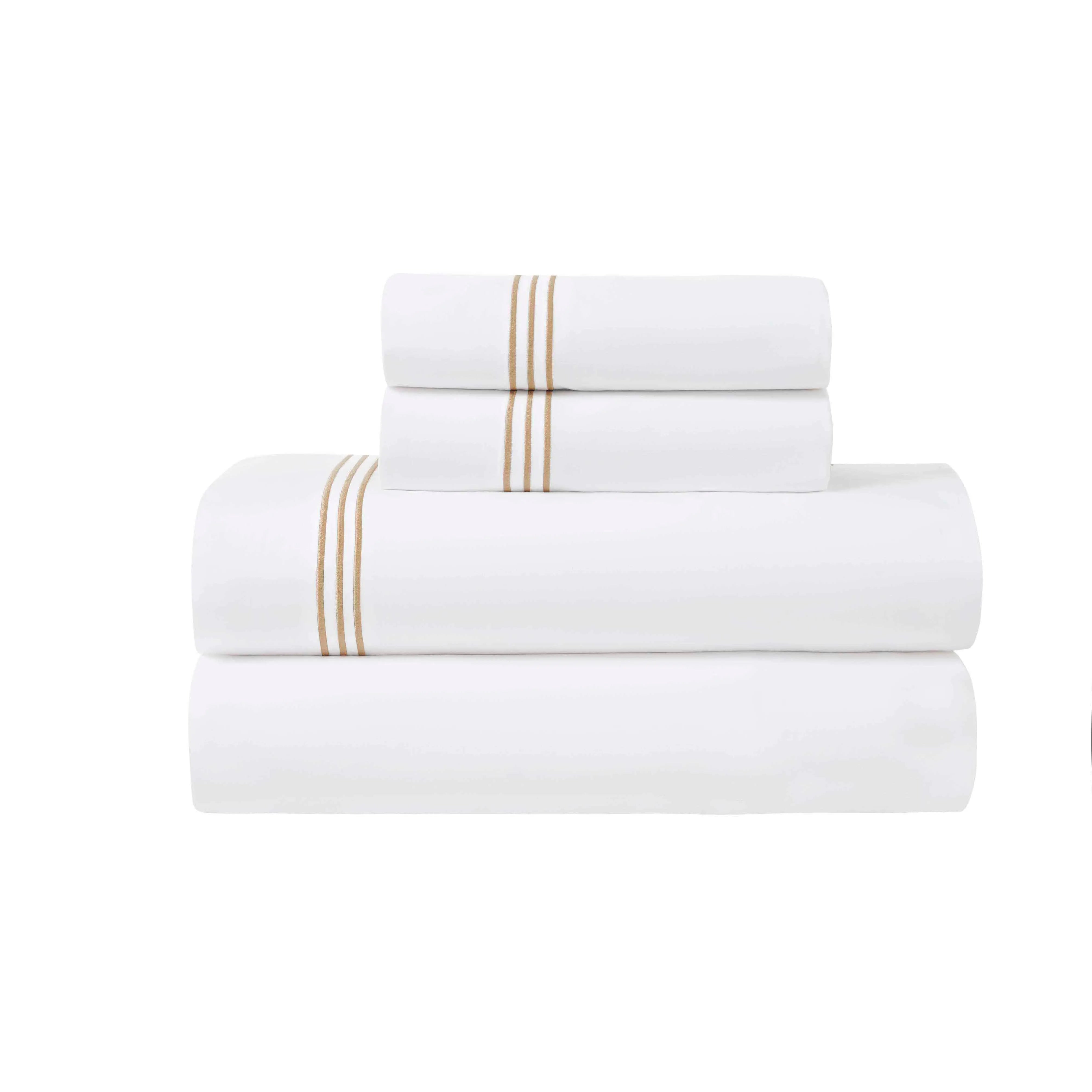 100% Cotton Bed Sheet Set Three-Line Embroidered Deep Pocket Brandon - Sheet Set by Superior Brand