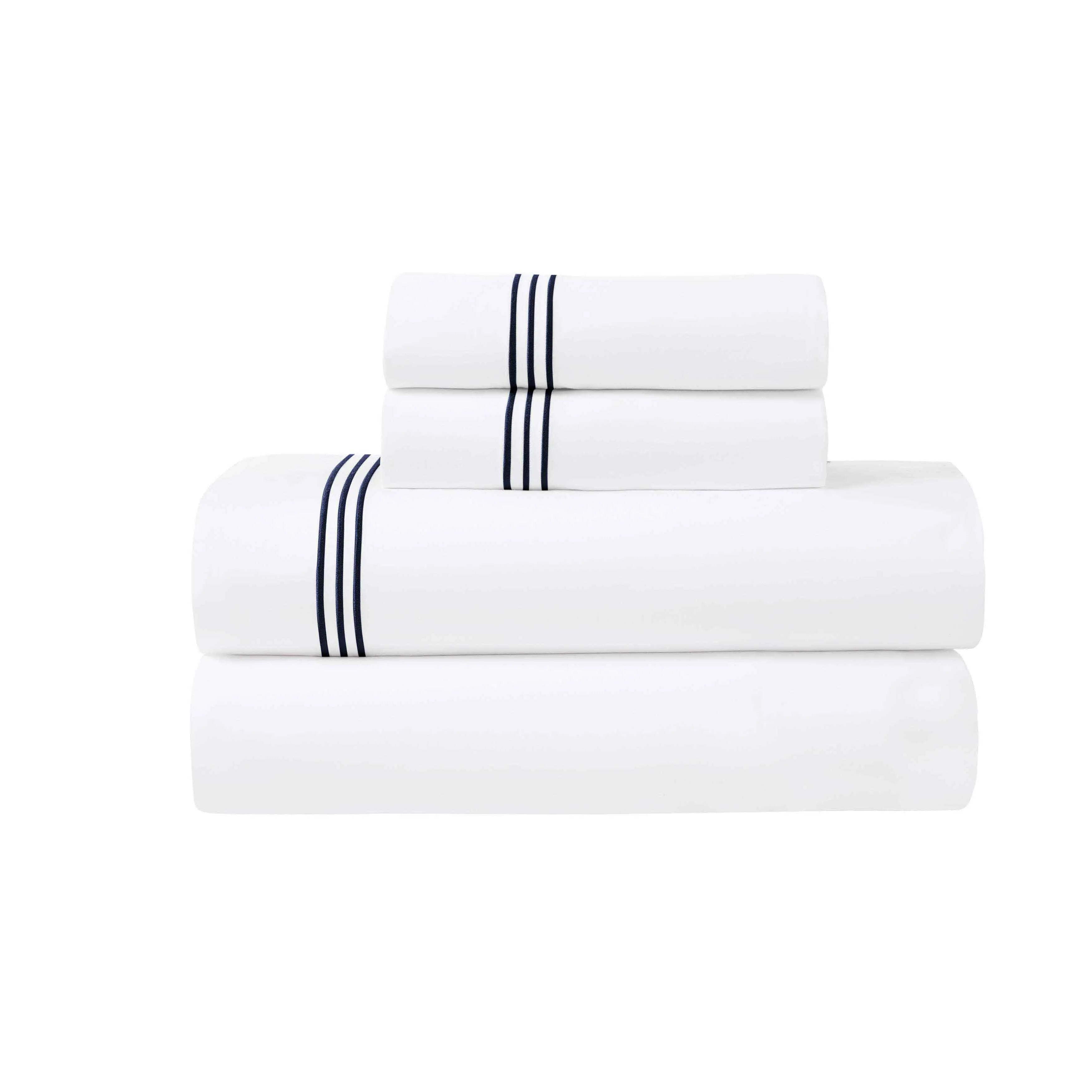 100% Cotton Bed Sheet Set Three-Line Embroidered Deep Pocket Brandon - Sheet Set by Superior Brand