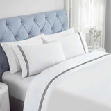 100% Cotton Bed Sheet Set Three-Line Embroidered Deep Pocket Brandon - Sheet Set by Superior Brand