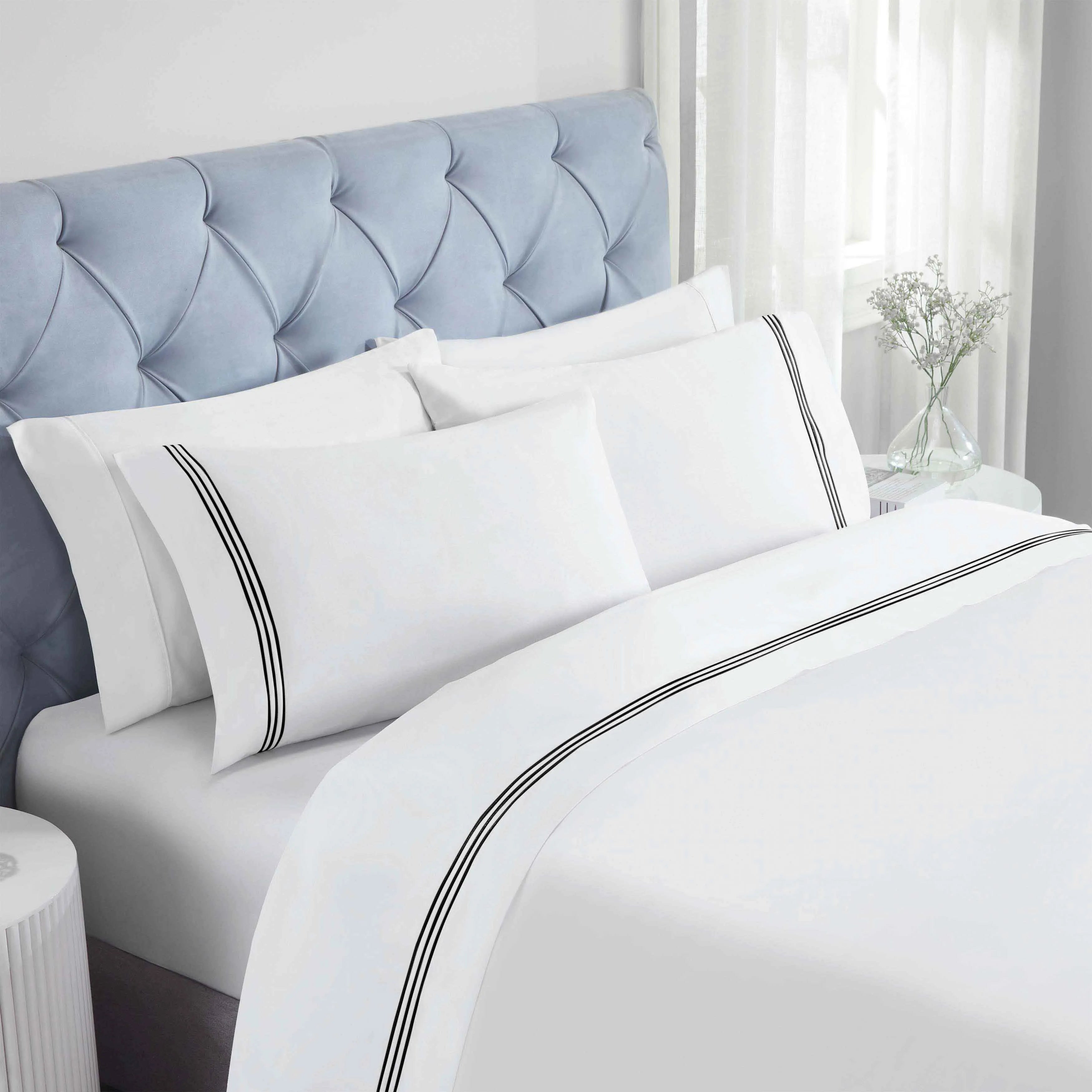 100% Cotton Bed Sheet Set Three-Line Embroidered Deep Pocket Brandon - Sheet Set by Superior Brand