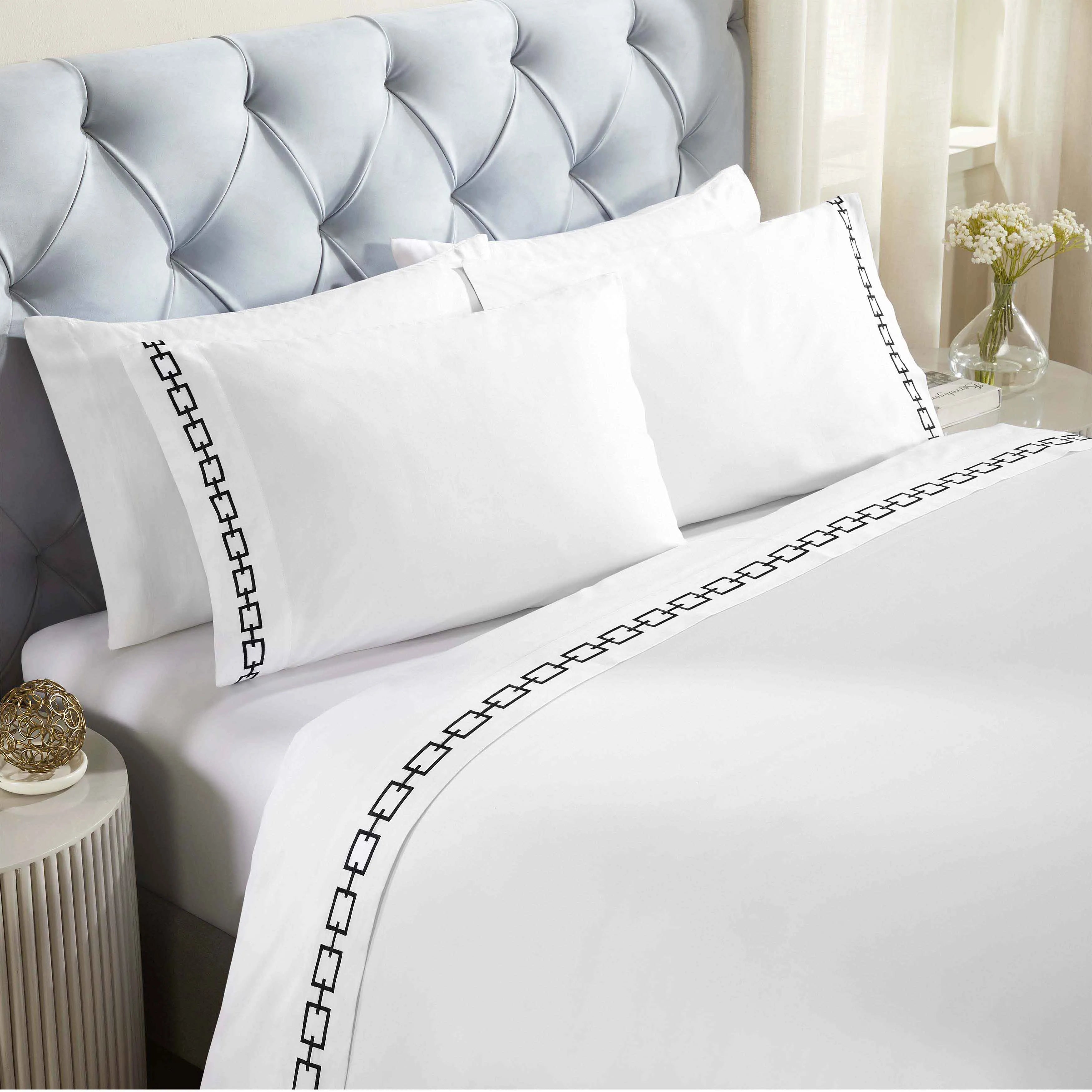 100% Cotton Bed Sheet Set Embroidered Deep Pocket Chain Links - Sheet Set by Superior Brand