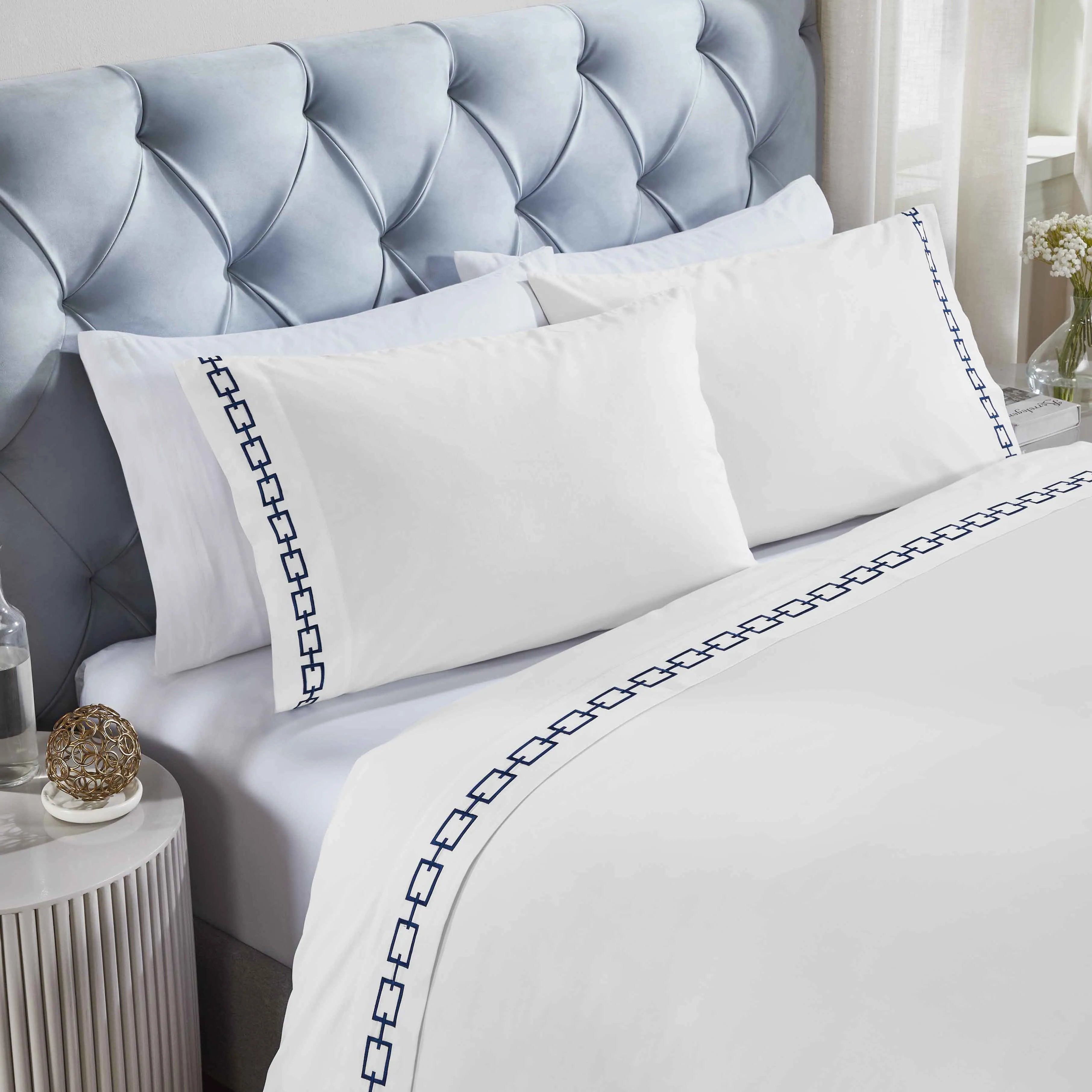 100% Cotton Bed Sheet Set Embroidered Deep Pocket Chain Links - Sheet Set by Superior Brand