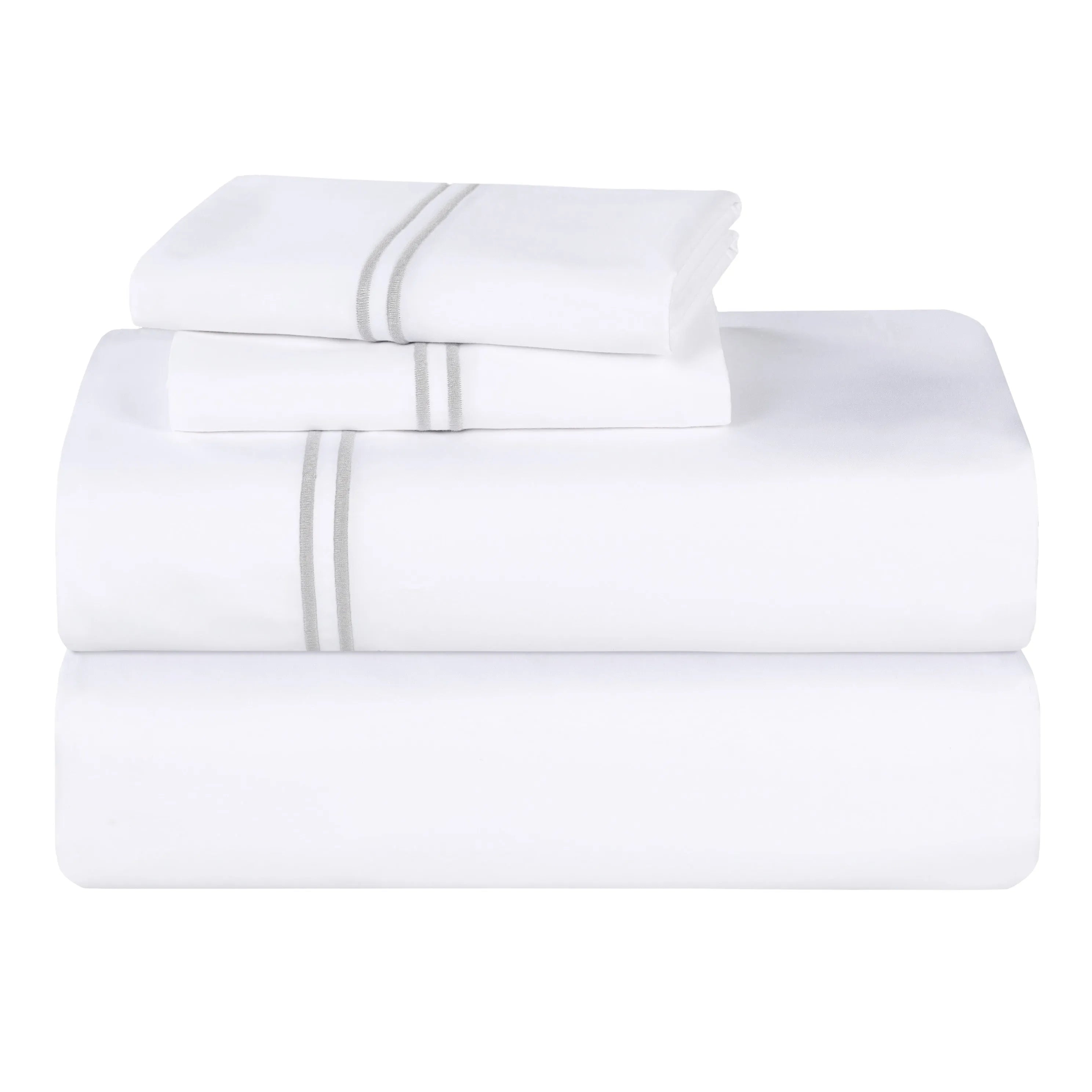 100% Cotton Bed Sheet Set Two-Line Embroidered Deep Pocket Fieldstone - Sheet Set by Superior Brand