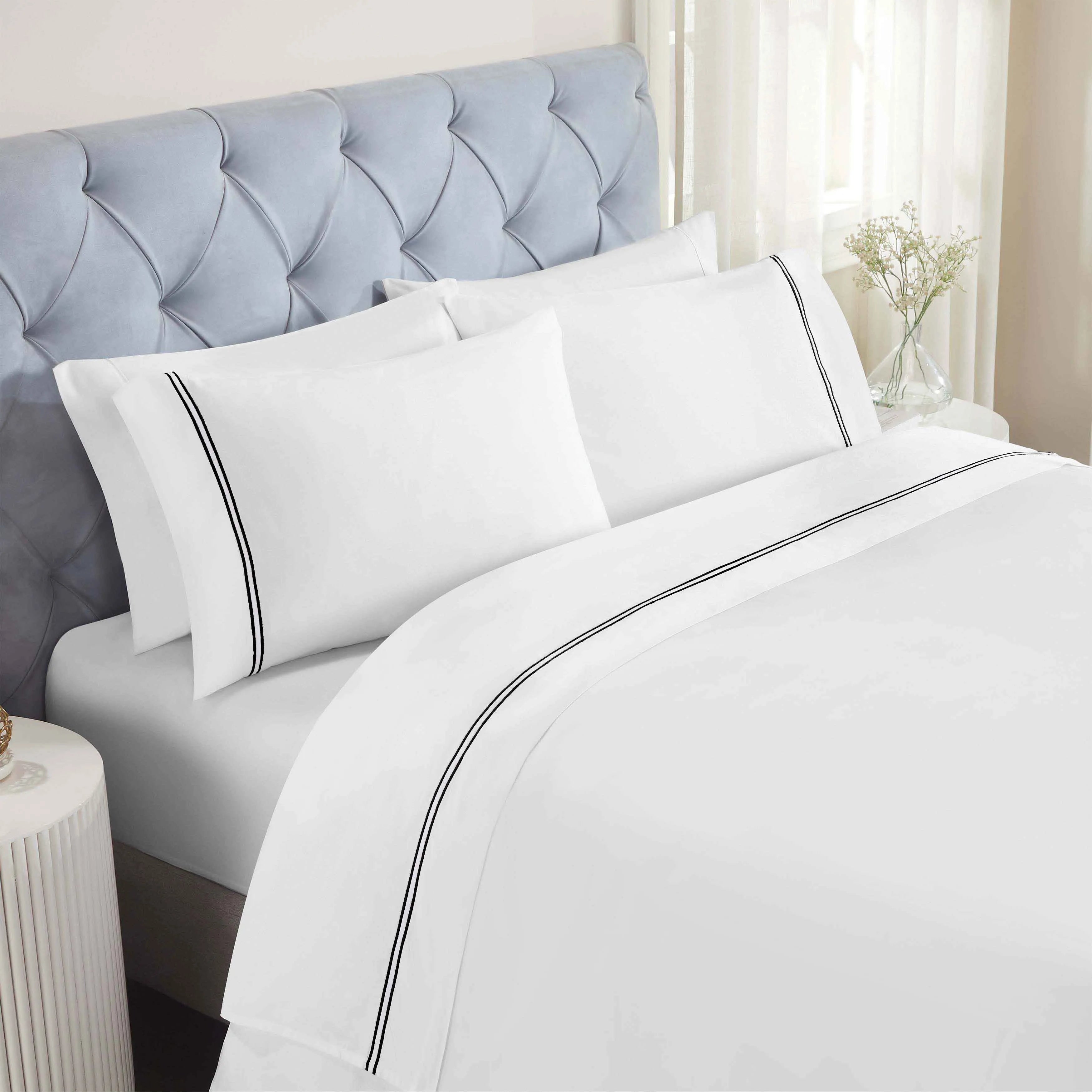 100% Cotton Bed Sheet Set Two-Line Embroidered Deep Pocket Fieldstone - Sheet Set by Superior Brand