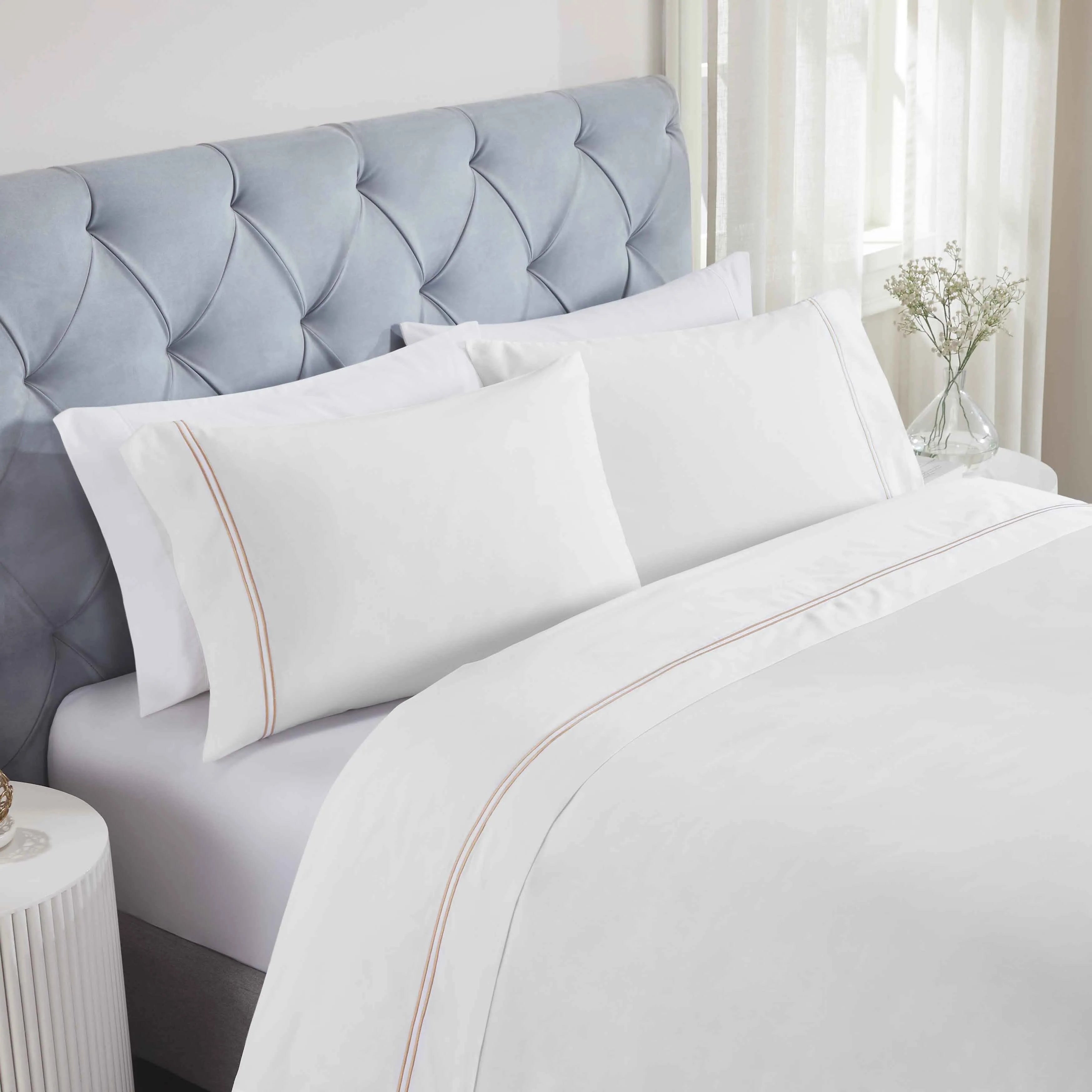 100% Cotton Bed Sheet Set Two-Line Embroidered Deep Pocket Fieldstone - Sheet Set by Superior Brand