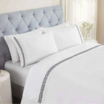 100% Cotton Bed Sheet Set Greek Key Embroidered Deep Pocket Harrison - Sheet Set by Superior Brand