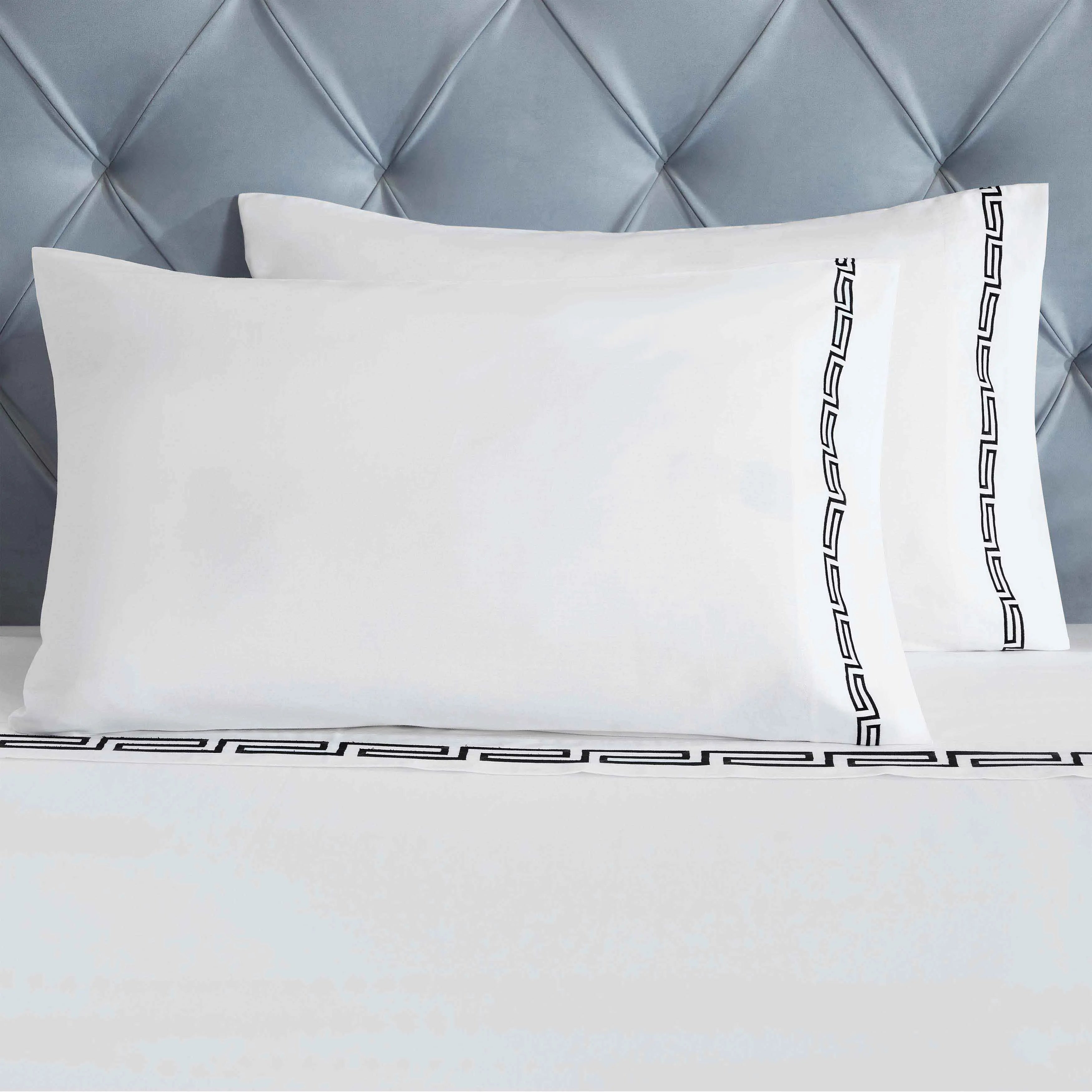 100% Cotton Bed Sheet Set Greek Key Embroidered Deep Pocket Harrison - Sheet Set by Superior Brand