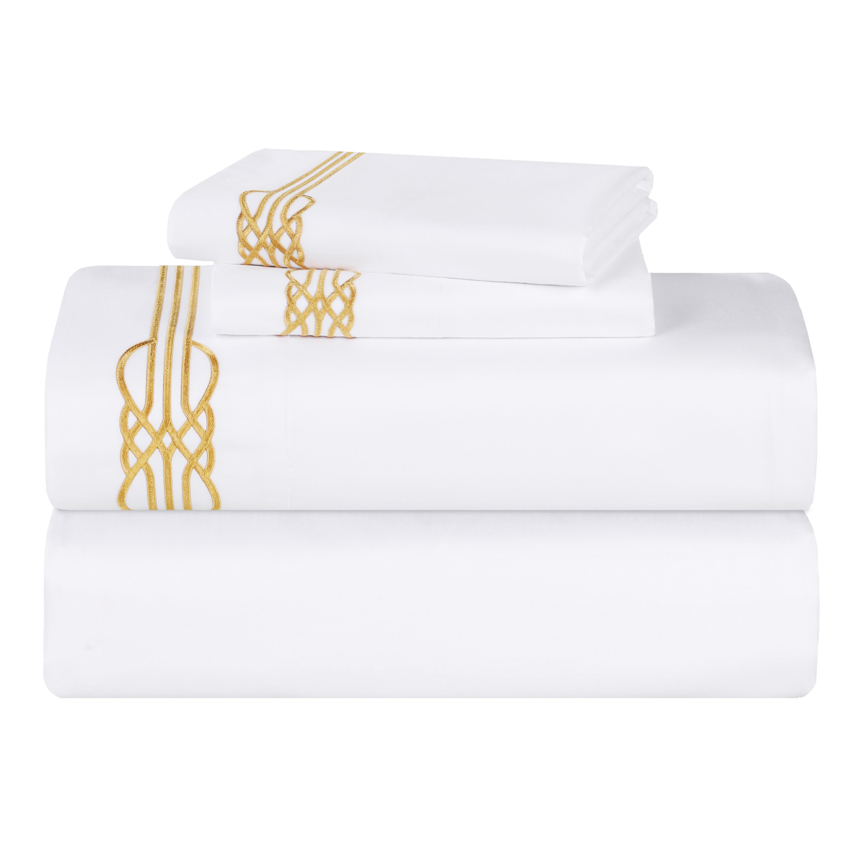 Moonlawn Cotton Gold Embroidered Deep Pocket Bed Sheet Set - Sheet Set by Superior