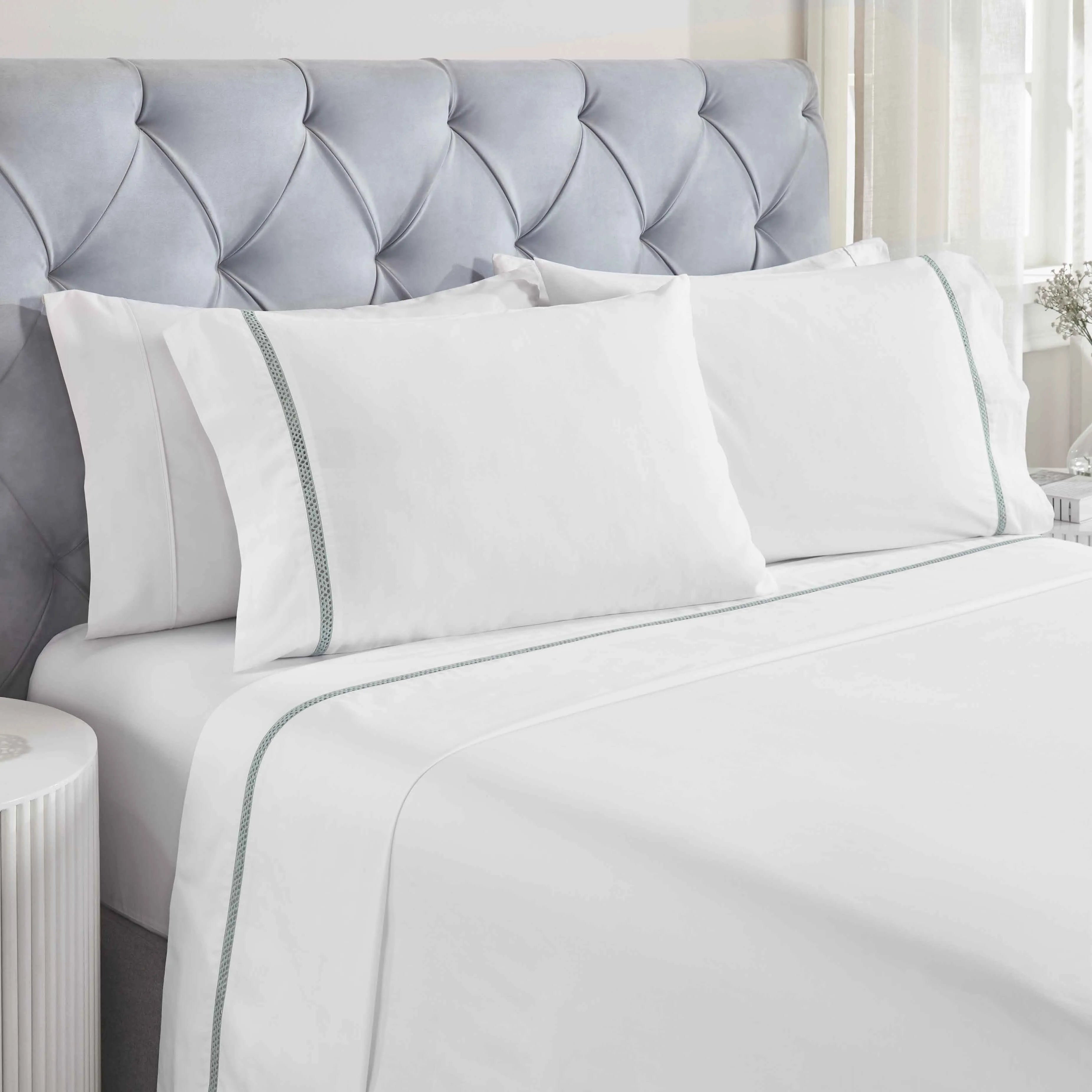 100% Cotton Bed Sheet Set Cross-Stitch Embroidered Deep Pocket Riverton - Sheet Set by Superior Brand