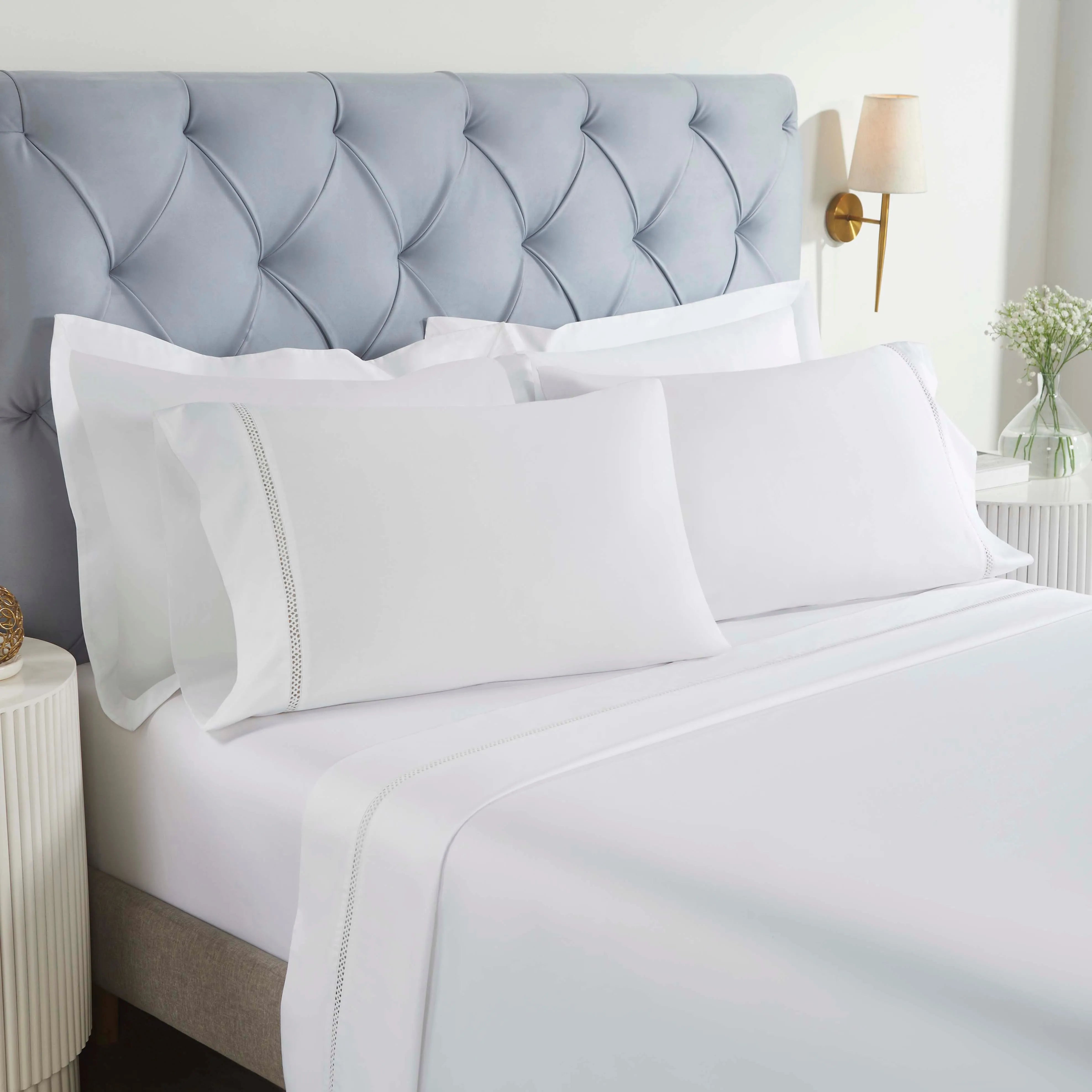 100% Cotton Bed Sheet Set Cross-Stitch Embroidered Deep Pocket Riverton - Sheet Set by Superior Brand