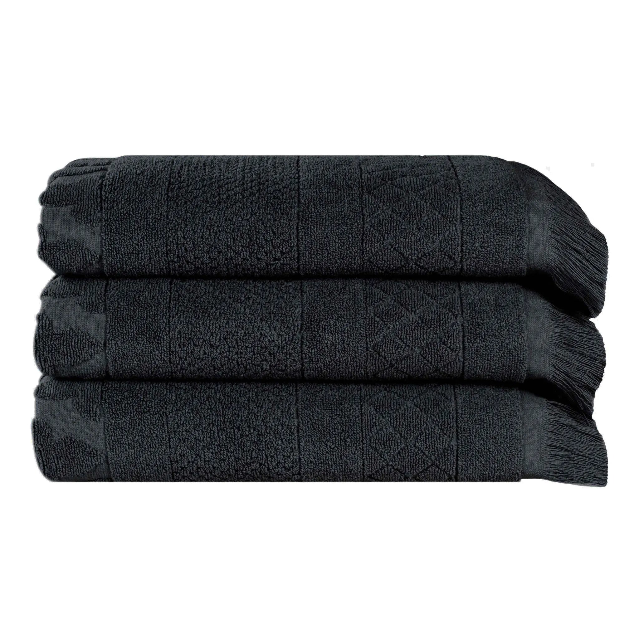 Cotton Geometric Jacquard Absorbent Bath Towel Set of 3 - Bath Towel by Superior Brand