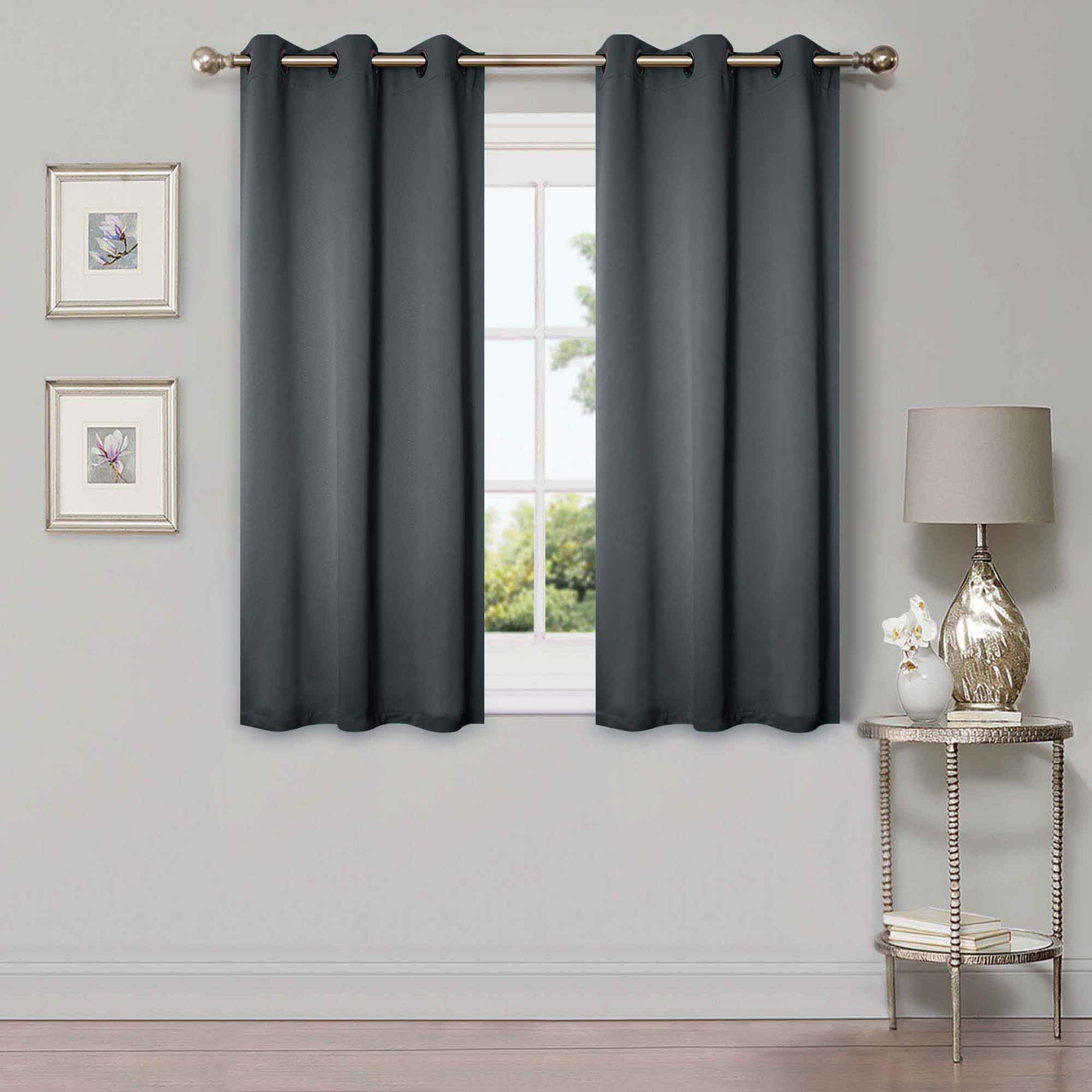 Solid Machine Washable Room Darkening Blackout Curtains, Set of 2 - Gray
