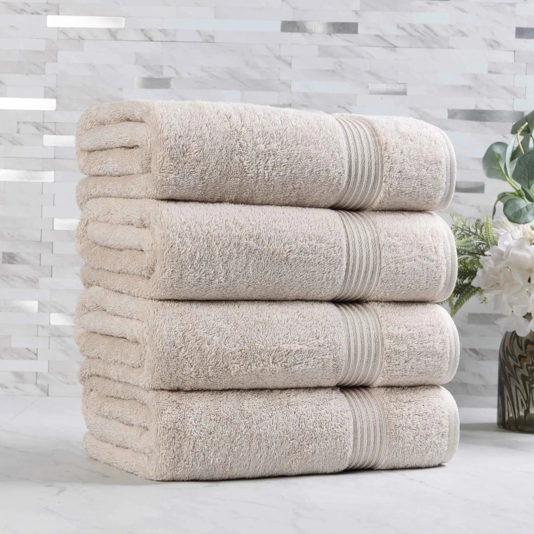Egyptian Cotton Plush Absorbent Luxury Bath Towel Set of 4 - Egyptian Cotton Bath Towel by Superior Brand