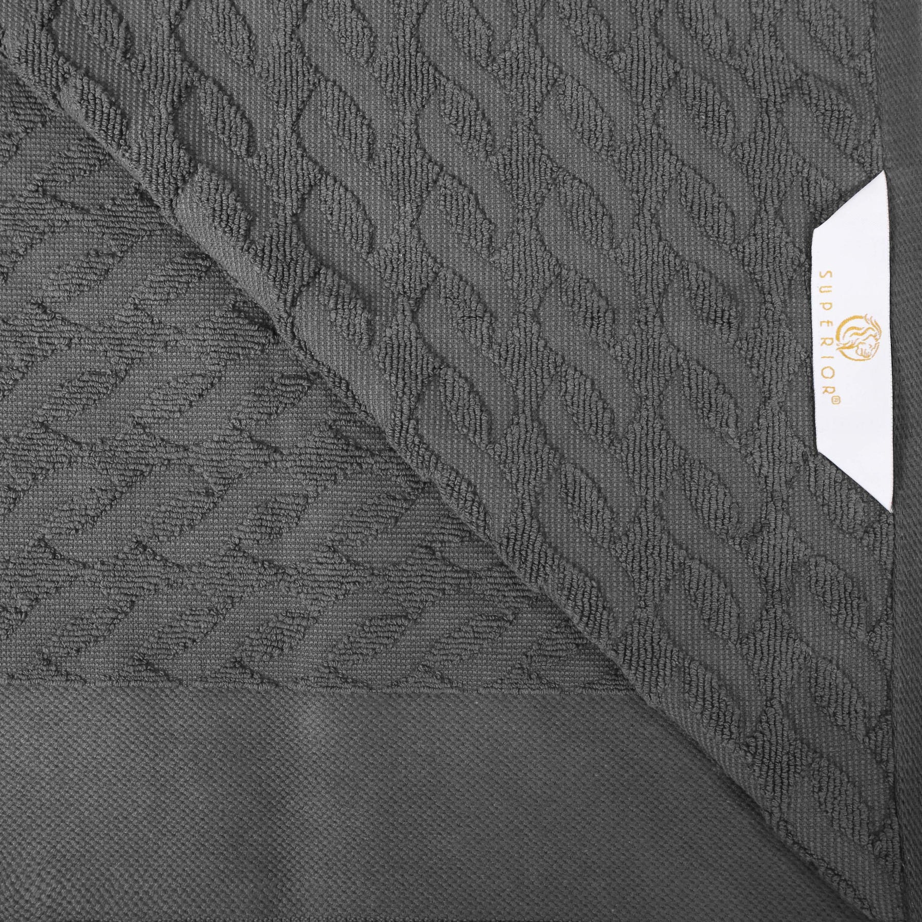 Premium Turkish Cotton Jacquard Herringbone and Solid 12-Piece Face Towel/ Washcloth Set - Grey