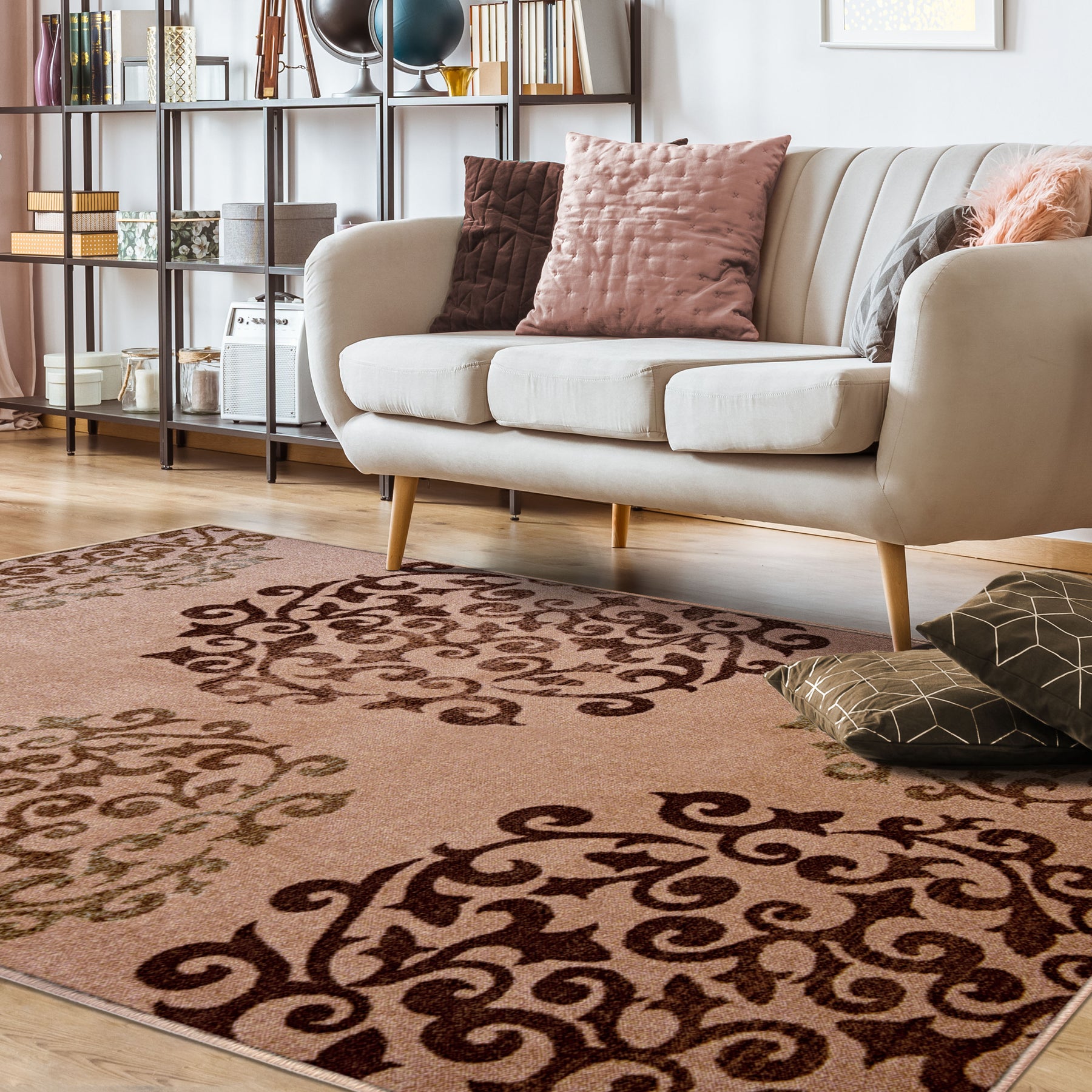 Superior Amber Floral Medallion Non-Slip Indoor Area Rug or Runner - Camel