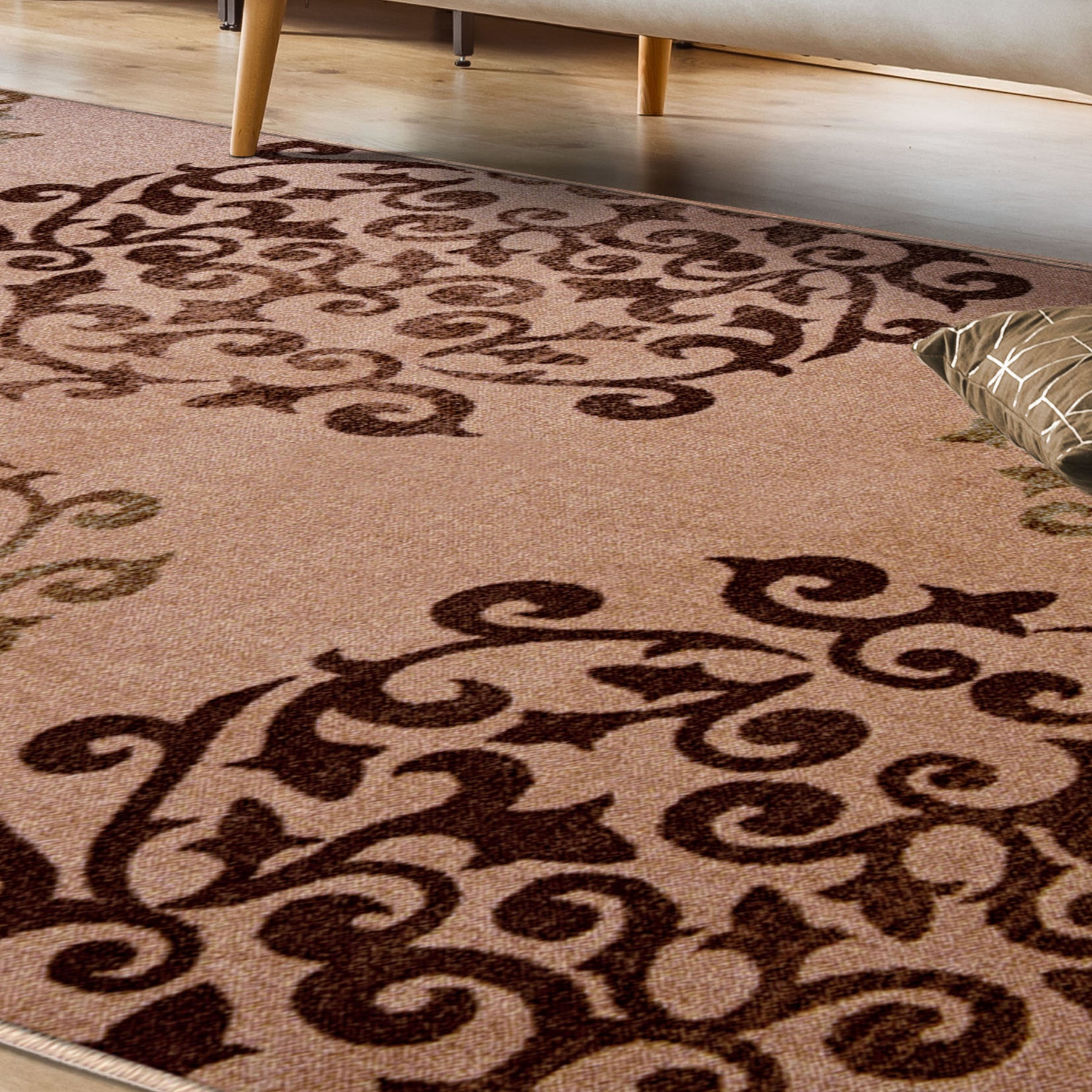 Superior Amber Floral Medallion Non-Slip Indoor Area Rug or Runner - Camel
