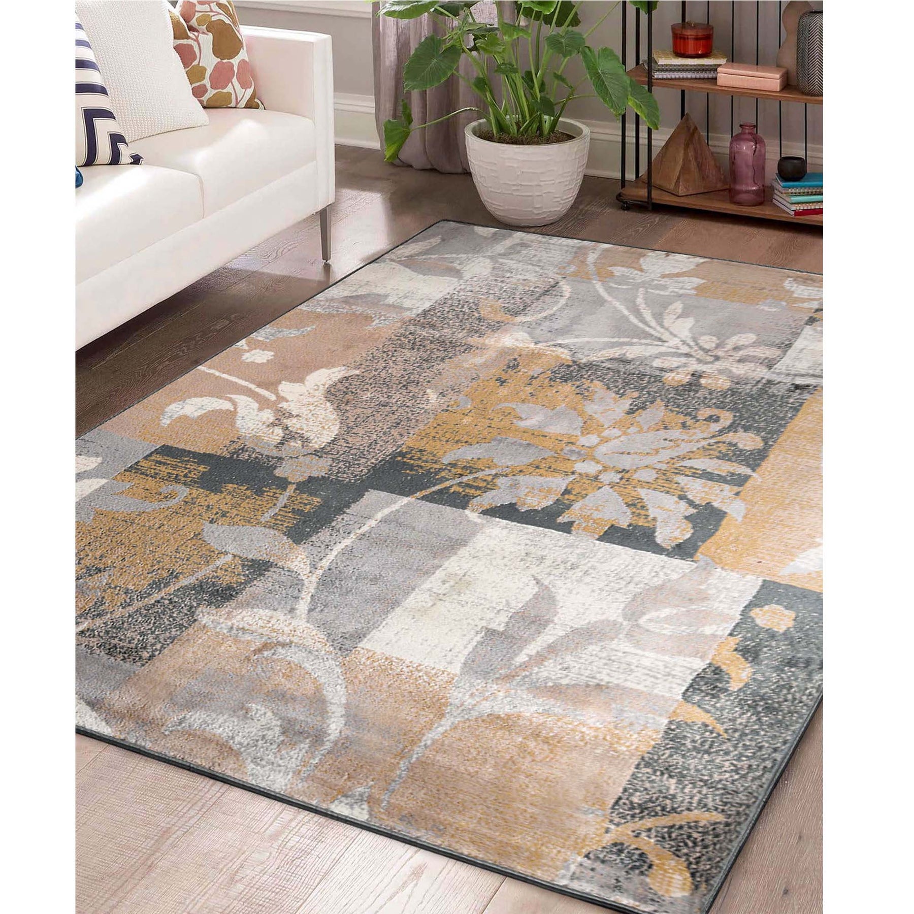 Superior Pastiche Contemporary Floral Patchwork Area Rug - Camel