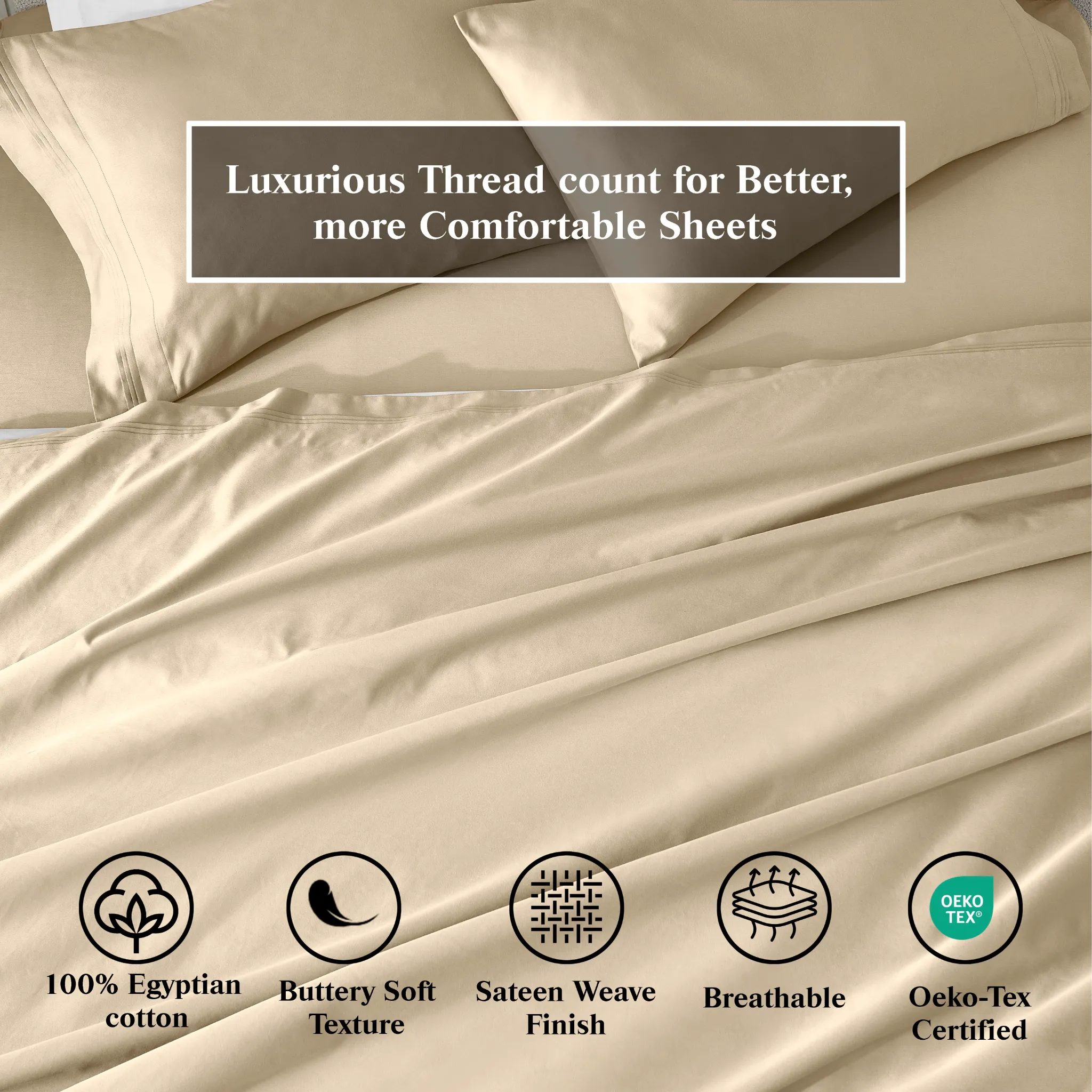 650 Thread Count Egyptian Cotton Bed Sheets - Sateen Weave - Egyptian Cotton Sheet Set by Superior Brand