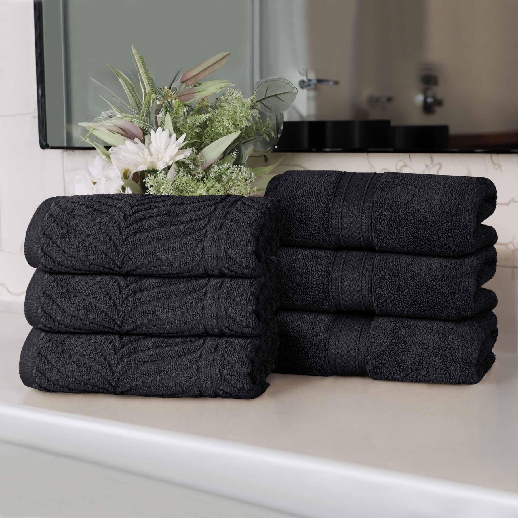 Chevron Zero Twist Cotton Solid and Jacquard Hand Towel Set of 6