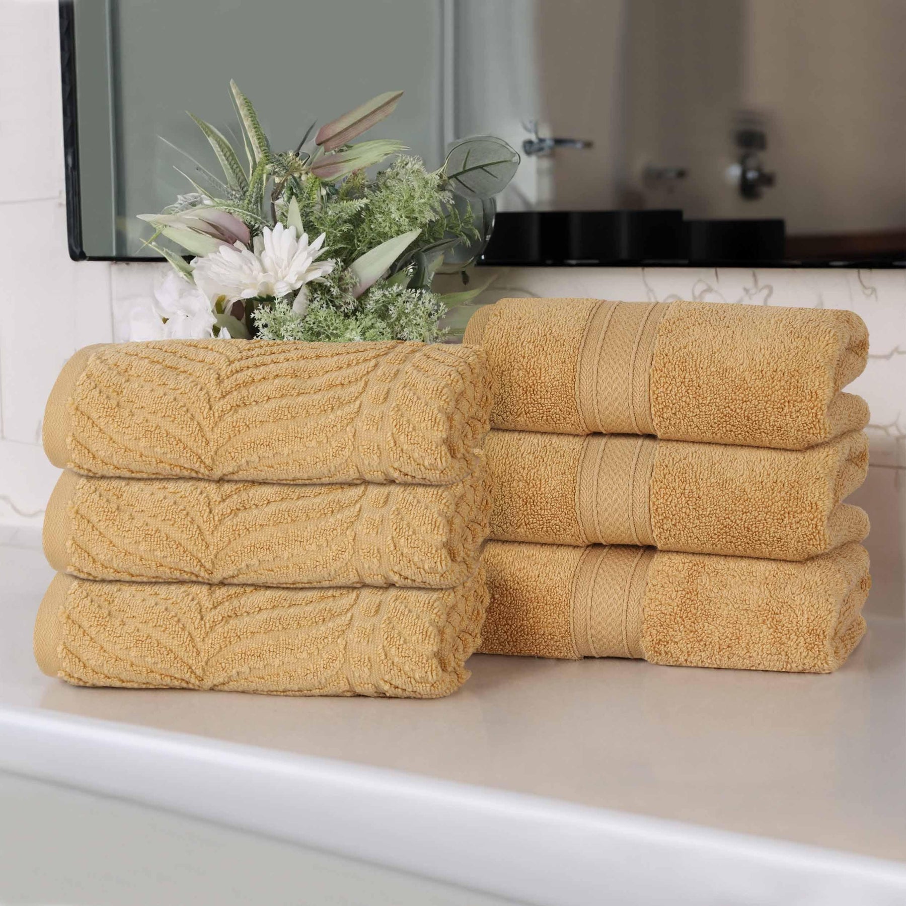 Chevron Zero Twist Cotton Solid and Jacquard Hand Towel Set of 6