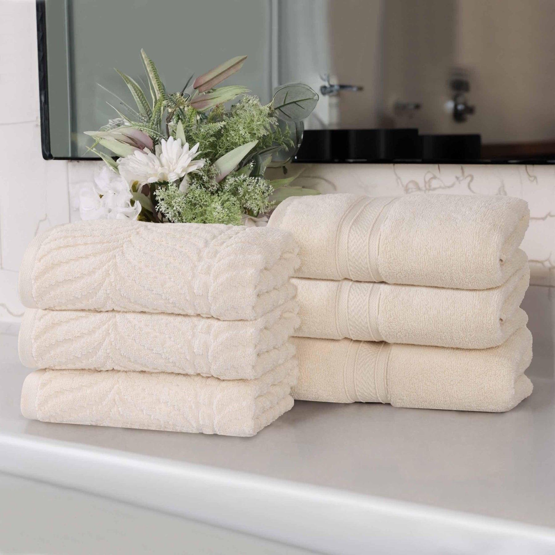 Chevron Zero Twist Cotton Solid and Jacquard Hand Towel Set of 6