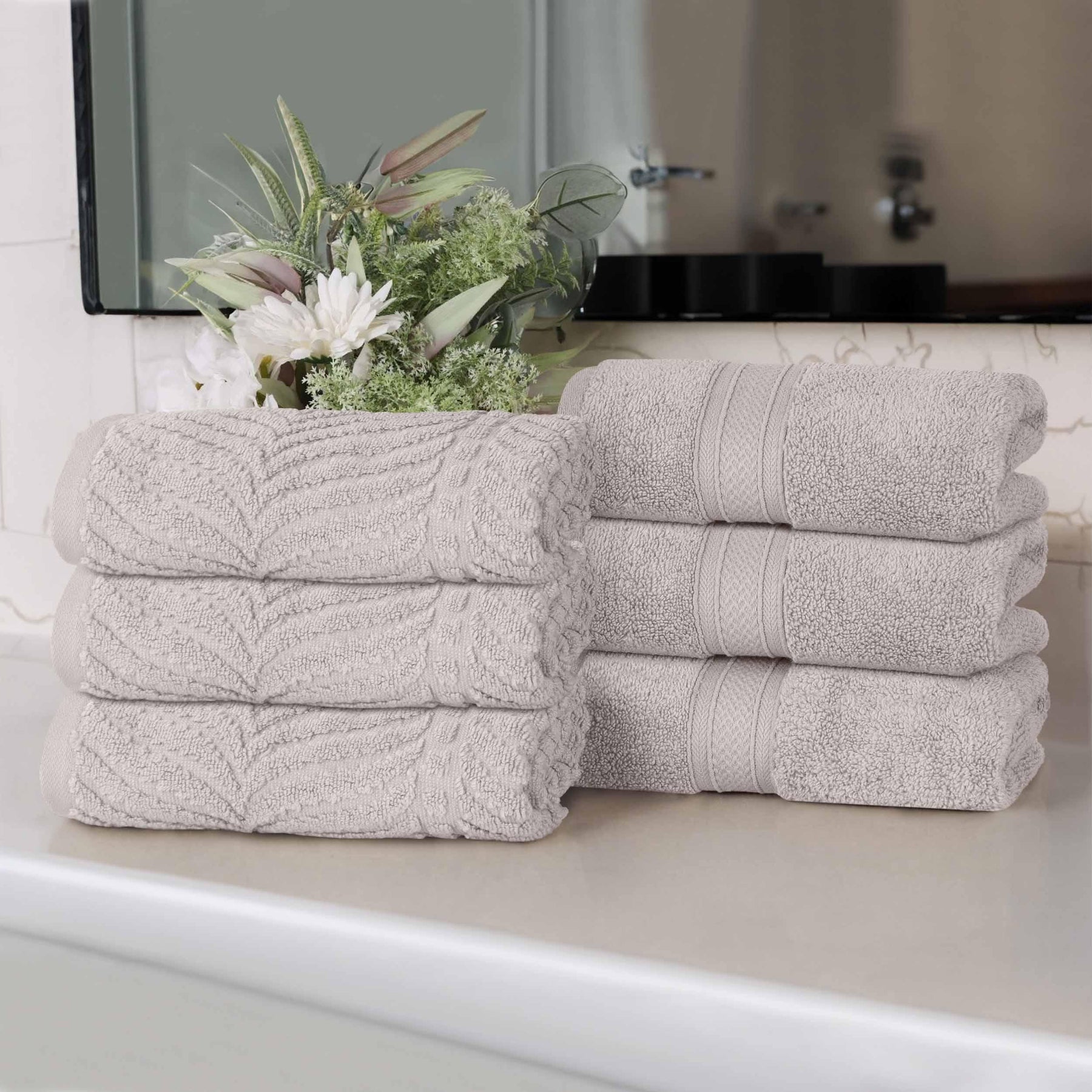 Chevron Zero Twist Cotton Solid and Jacquard Hand Towel Set of 6