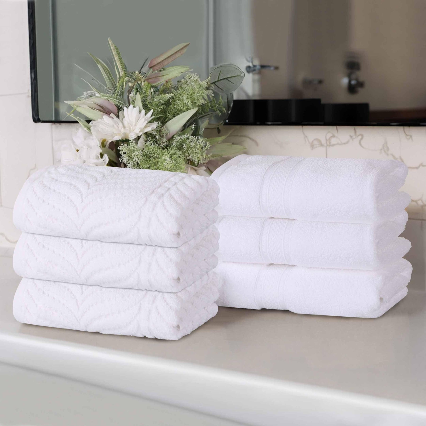 Chevron Zero Twist Cotton Solid and Jacquard Hand Towel Set of 6