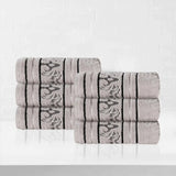 Sadie Zero Twist Cotton Jacquard Elegant Floral Motif Absorbent Hand Towel, Set of 6