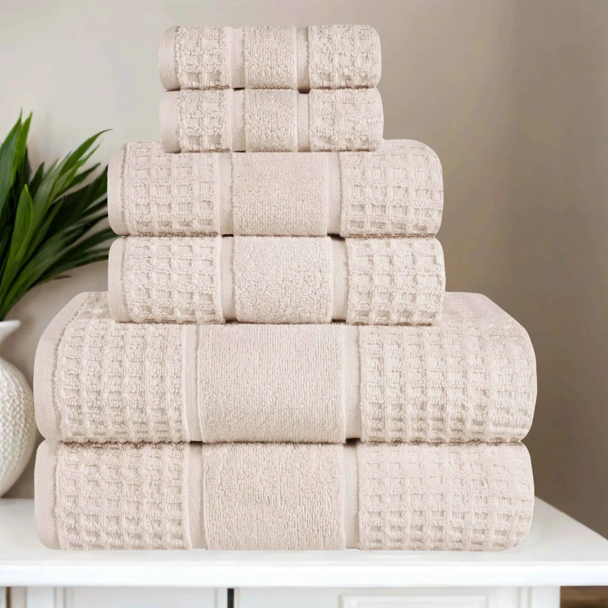 Zero Twist Cotton Waffle Towel Set 6-Piece - Napa - Towel Set by Superior Brand