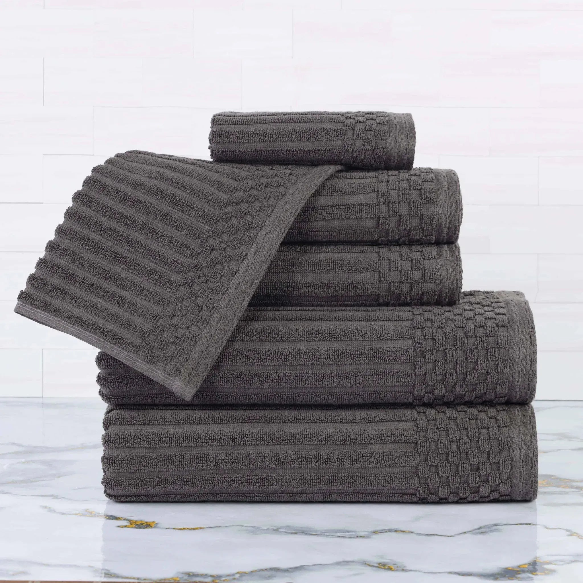 Soho Cotton Ribbed Textured Ultra Absorbent 6 Piece Towel Set - Towel Set by Superior Brand